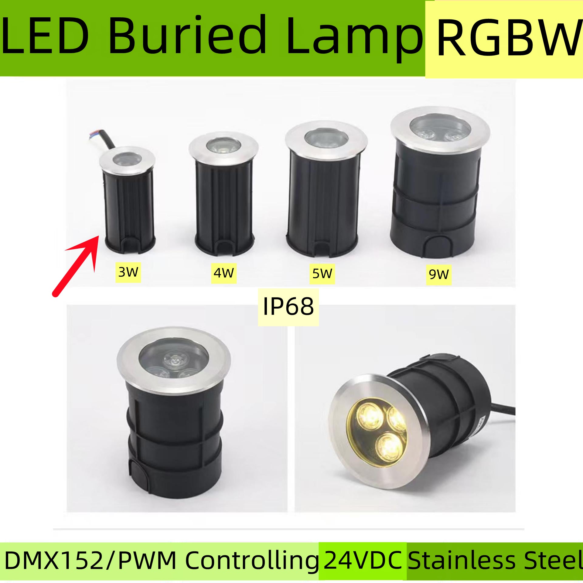 10Pack RGBW IP68 Waterproof Outdoor LED Underground Light 3W 24V Deck Light - Stainless Steel Buried Lamp for Pathway, Driveway, Garden, Landscape Lighting with PC Cover & Tempered Glass Lens | Perfect for Patio, Pool, Yard, and Walkway Illumination