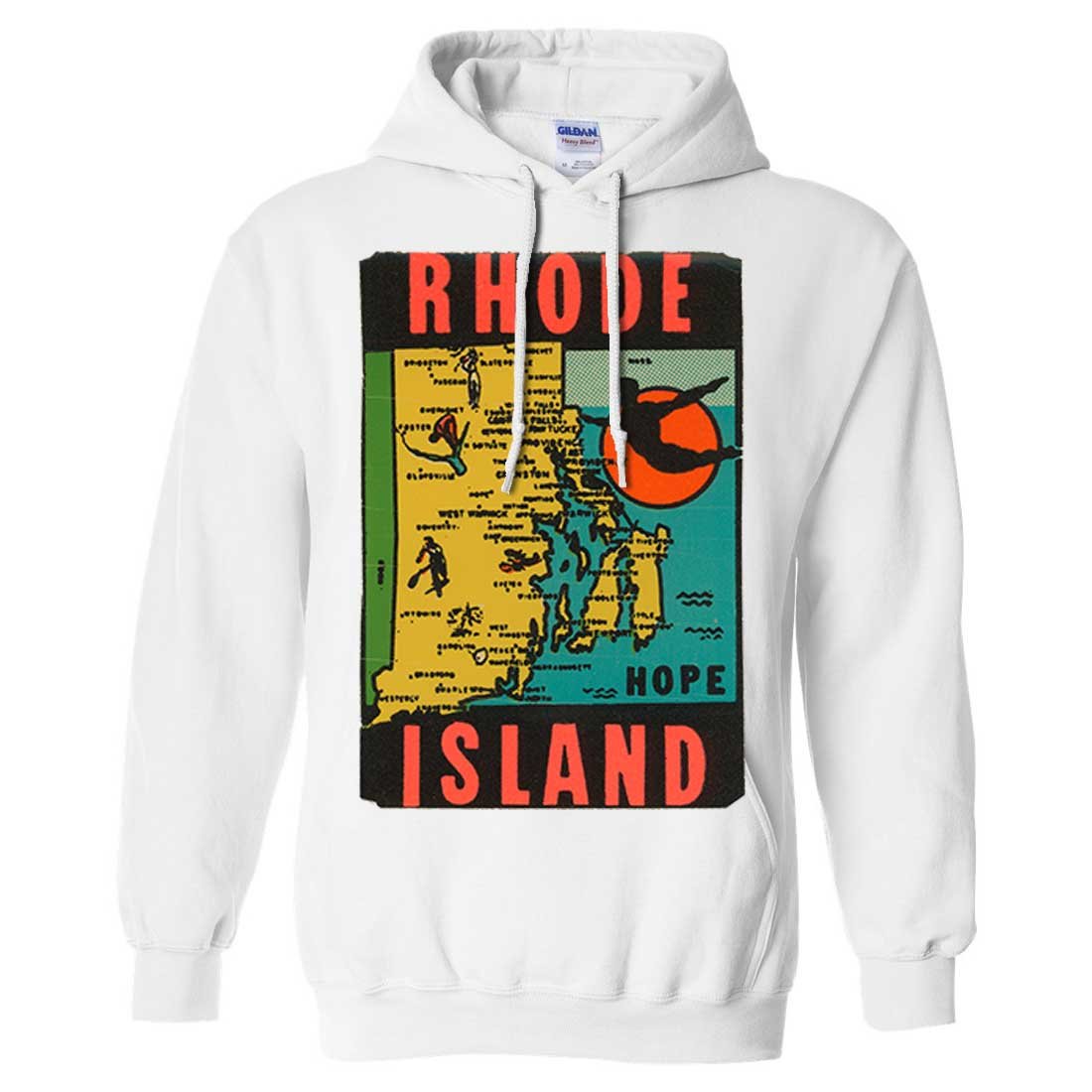 Vintage Rhode Island State Sticker Hoodie Sweatshirt - Cozy Pullover for Casual Wear, Travel & College Campus Fashion