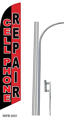 5-Pack 15' Swooper #8 Feather Flags Kit for Cell Phone Repair Business - Perfect for Storefront Advertising, Grand Openings & Outdoor Promotions