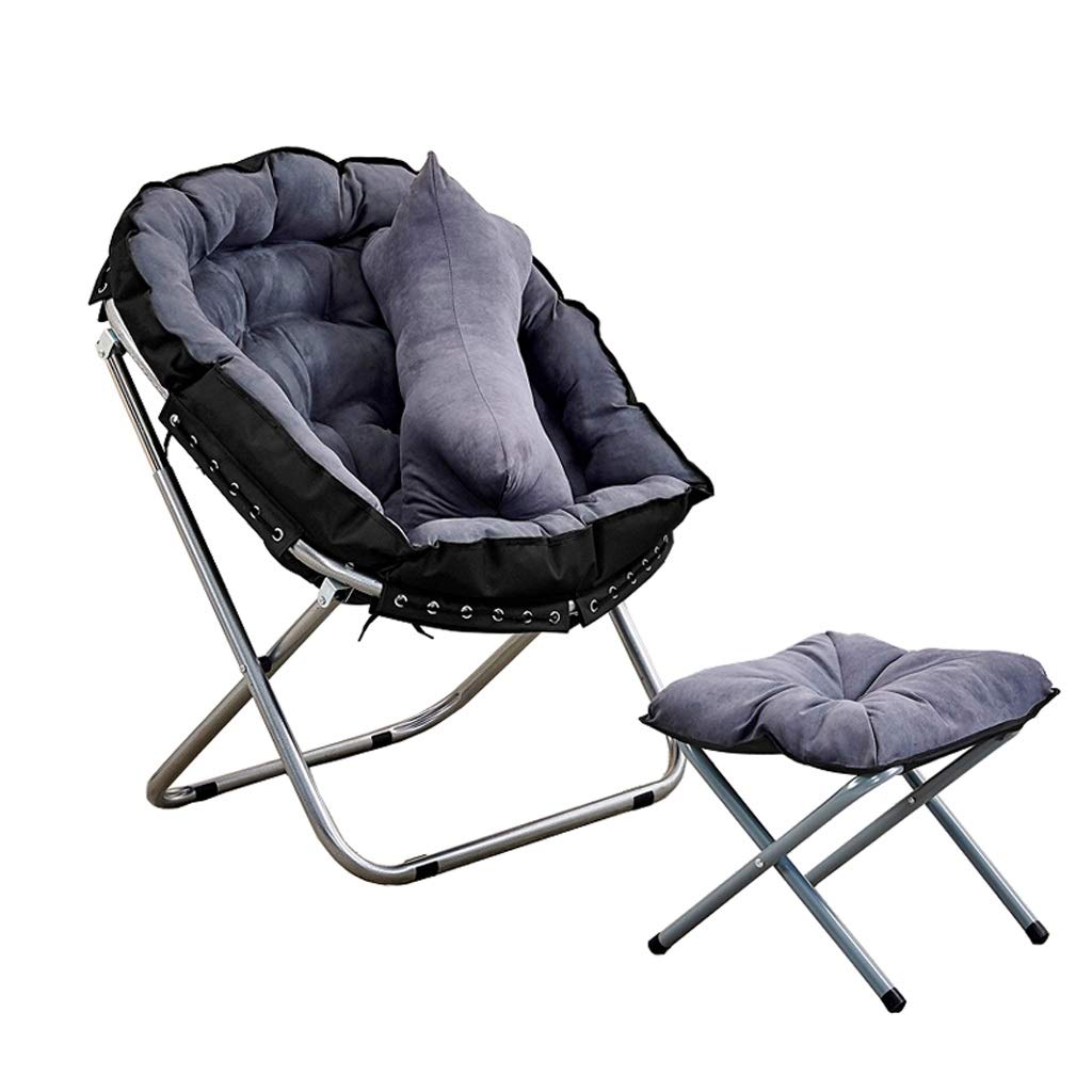 Folding Deck Chair Recliner - Adjustable Moon Chair for Patio, Garden, Poolside & Camping - Gray Outdoor Lounge Chair for Relaxing, Sunbathing & Computer Work