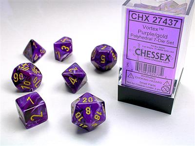 Vortex Polyhedral 7-Dice Set in Purple & Gold - Perfect for Dungeons & Dragons, MTG, and Tabletop RPG Gaming