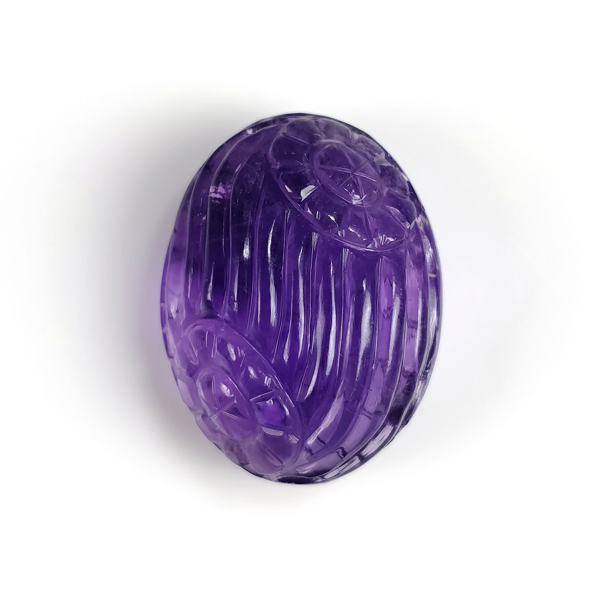Natural Untreated Purple Amethyst Gemstone Carving - 44.00cts Hand-Carved Oval Shape 27x21mm (Both Sides) - Authentic Amethyst Crystal for Jewelry Making, Meditation & Healing Stones - Includes Video Proof