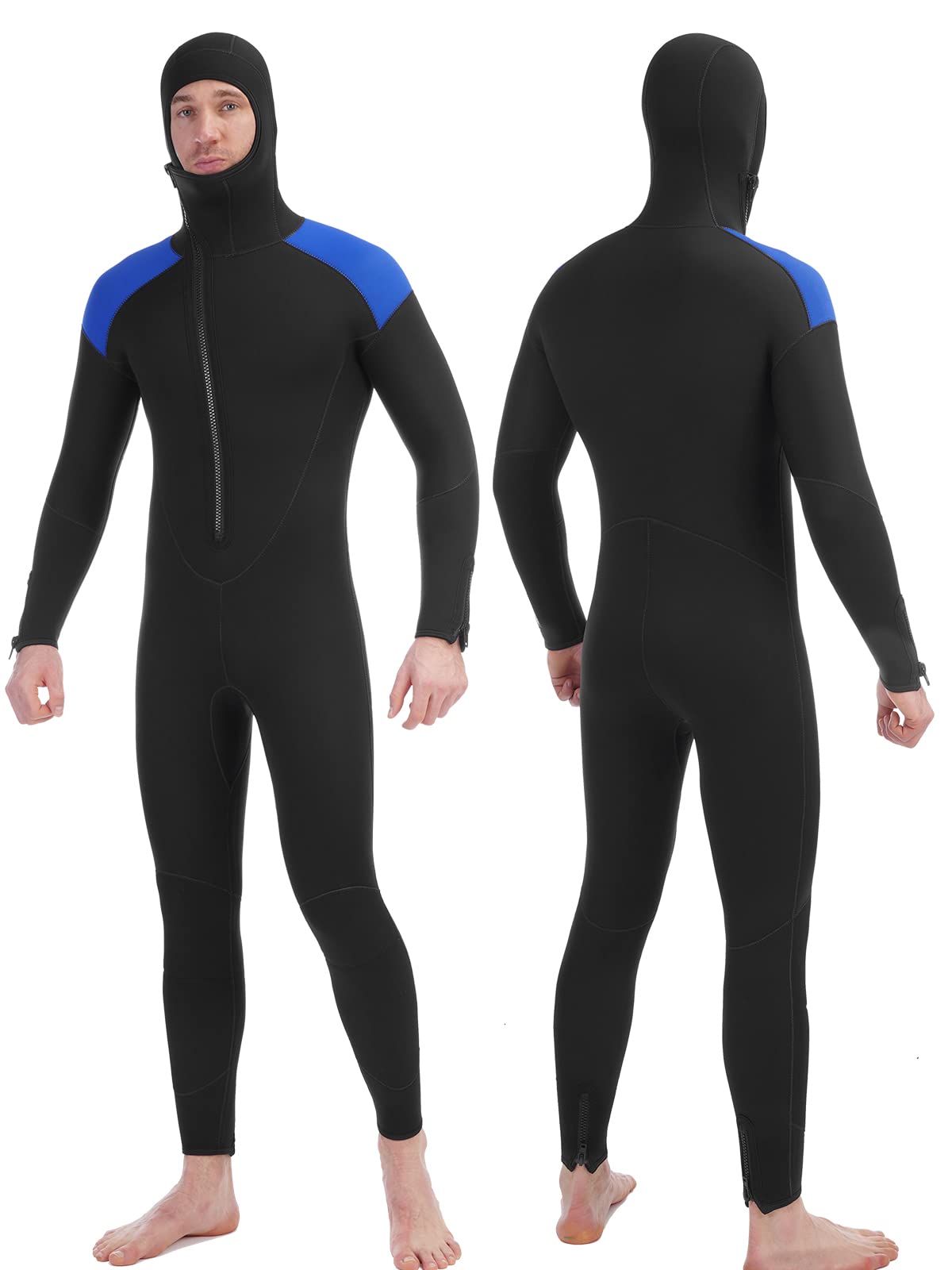 5mm Neoprene Men's Wetsuit with Hood - Full Body One Piece Thermal Spearfishing Suit - Front Zipper for Easy Wear - Cold Water Protection for Surfing, Swimming, Diving & Snorkeling - Ideal for Winter Water Sports and Marine Activities