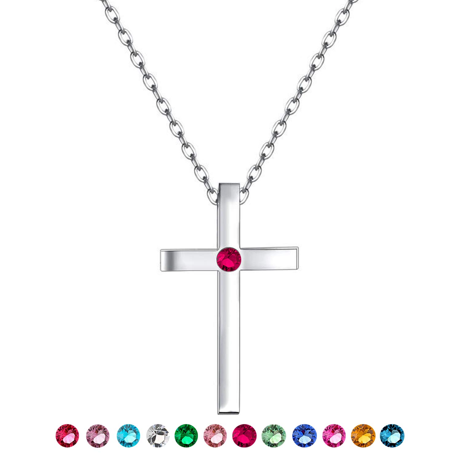 Birthstone Tiny Cross Pendant Necklace with Sparkling Zircon - Elegant Birthday Gift for Women & Girls | Perfect for Anniversaries, Christmas & Everyday Fashion Jewelry