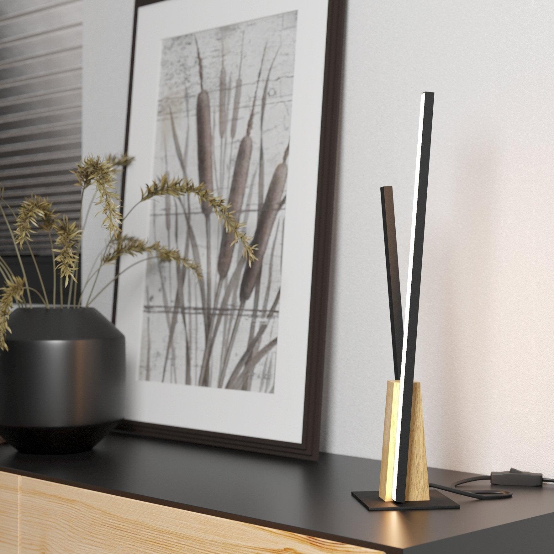 Eglo Panagria Modern LED Table Lamp - Black & Wood Finish - Perfect for Bedroom, Living Room, or Office Desk Lighting