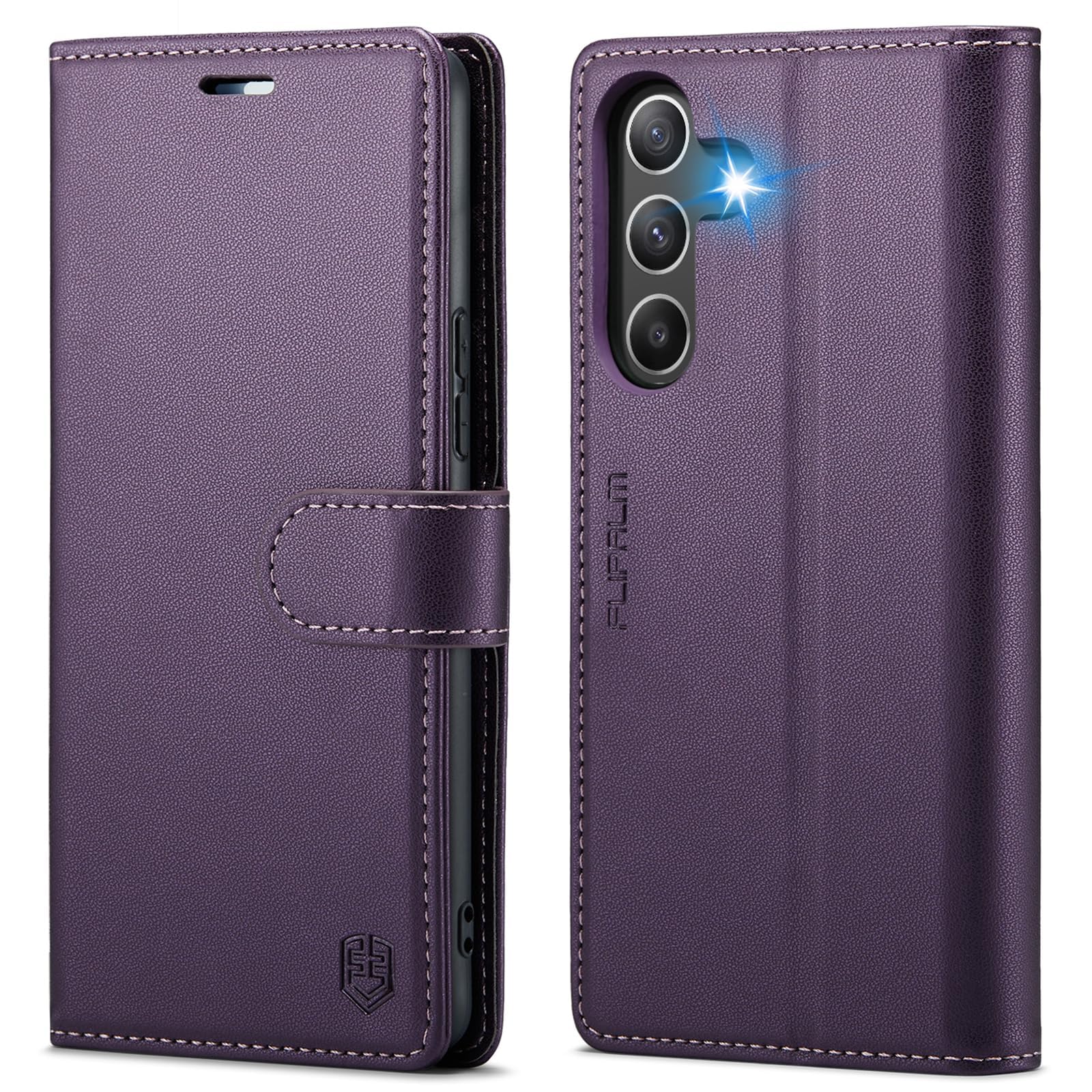 Samsung Galaxy A15 5G Wallet Case with RFID Blocking & Credit Card Slots - PU Leather Folio Flip Cover with Kickstand | Shockproof Protective Phone Case for Men & Women | Perfect for Work, Travel & Daily Use (Purple)