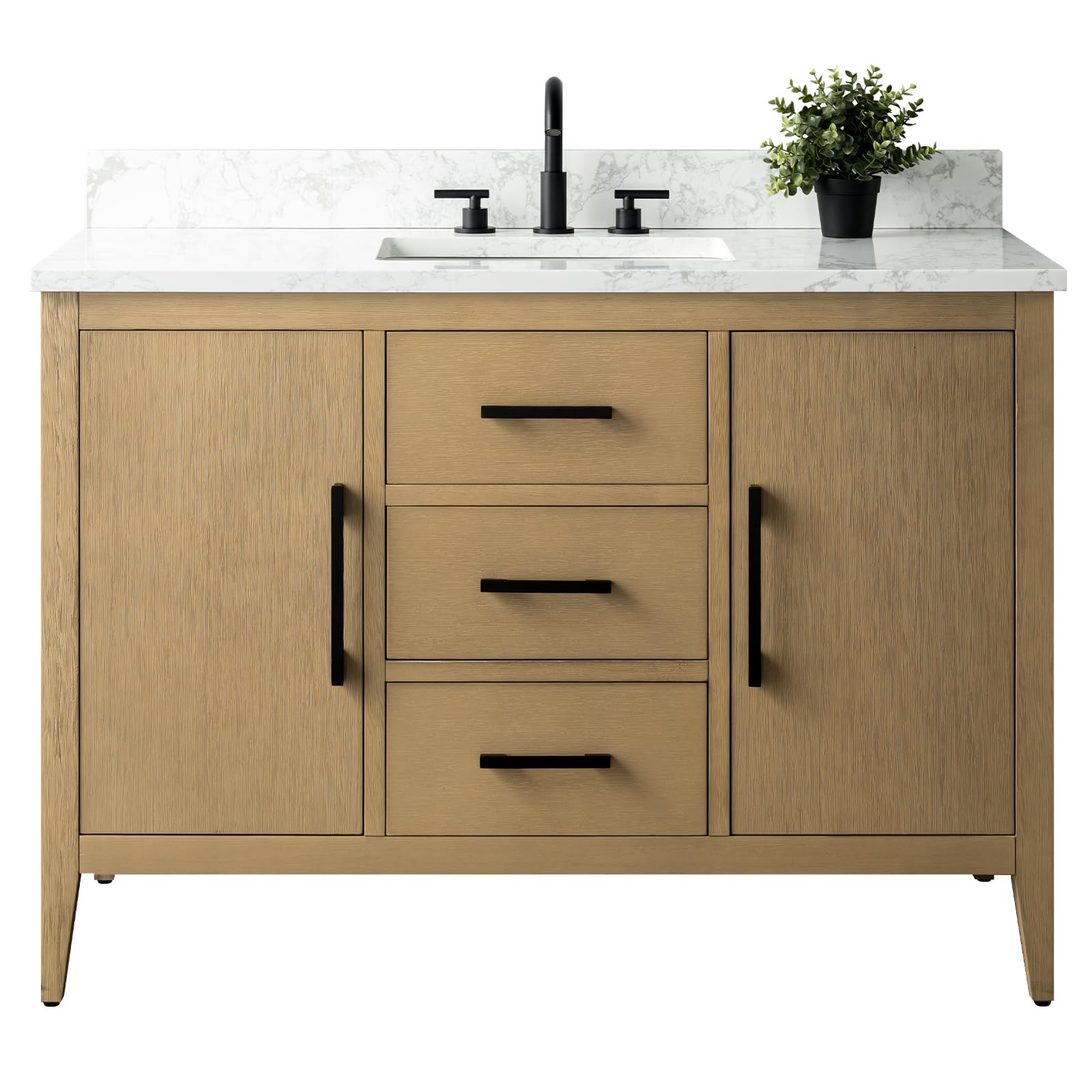 Vanity Art 48 Inch Bathroom Vanity Set with Single Sink & Ceramic Countertop - Soft-Close Cabinet Doors, Drawers, Solid Wood Frame in Natural Oak Finish (VA9048-NO-MB1) - Perfect for Modern Bathrooms, Master Suites, and Home Renovations
