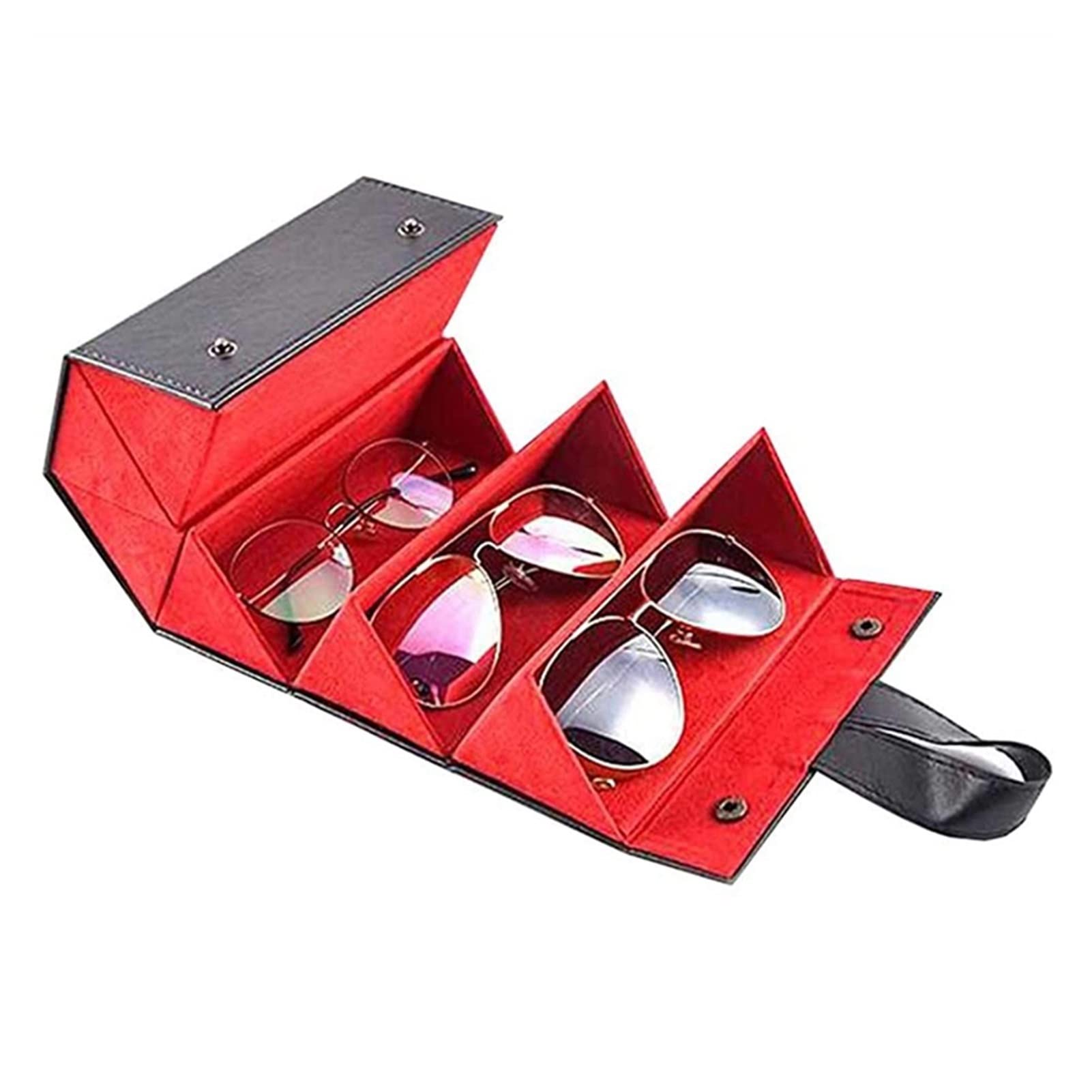 Premium PU Leather Foldable Glasses Organizer - 6 Compartment Moisture-Proof Eyeglass Case, Sunglasses Travel Storage & Display Stand with Multiple Hanging Containers (Color A) | Perfect for Retail Stores, Travel & Home Organization
