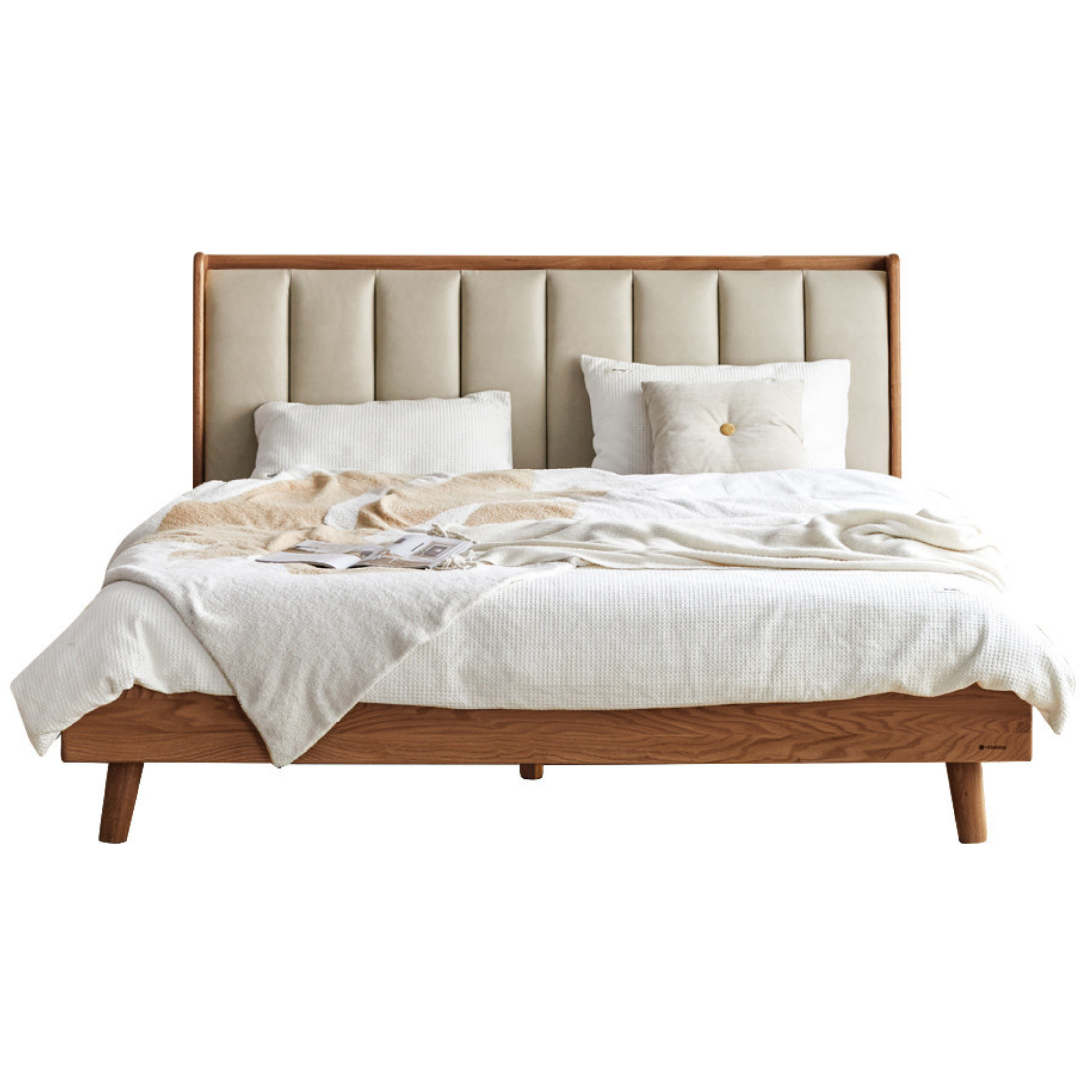 walnut color Ash low berth (technology cloth glutinous rice white) soft back bed