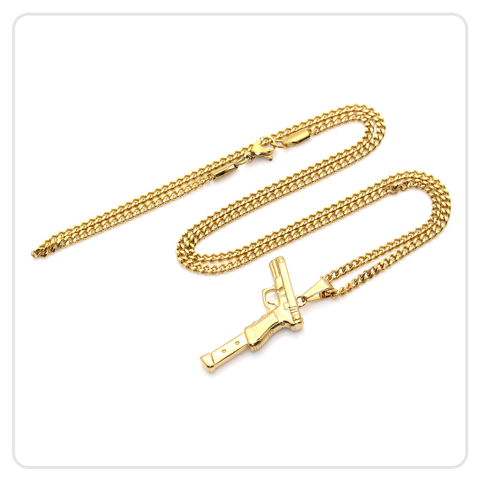 Hip Hop Stainless Steel Gang Gun Tag Pendant Necklace with 24