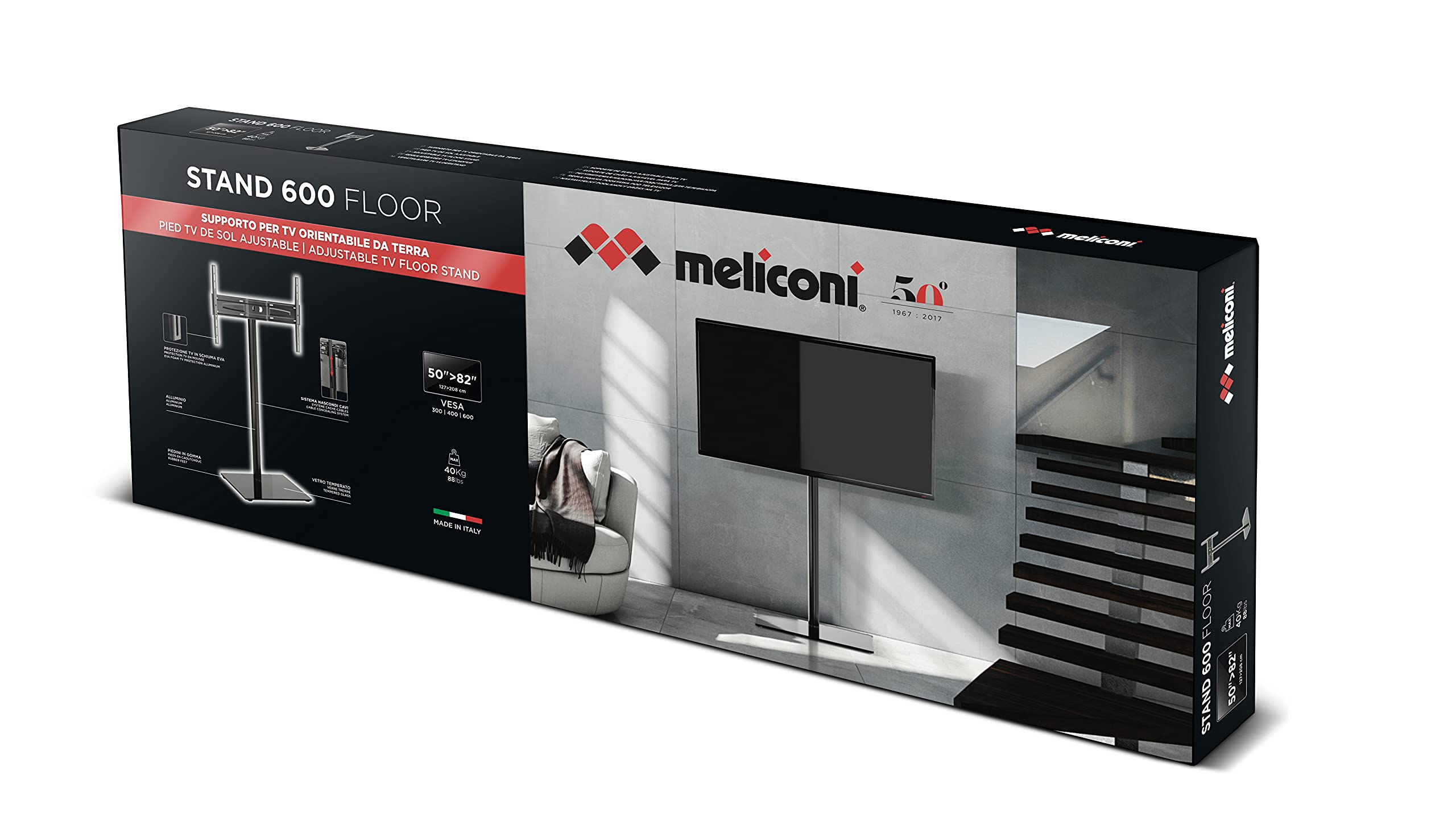 Meliconi El Soporte 600 Floor TV Stand - Adjustable Horizontal & Vertical TV Mount, No Wall Drilling Needed | Perfect for Living Rooms, Bedrooms & Home Theaters