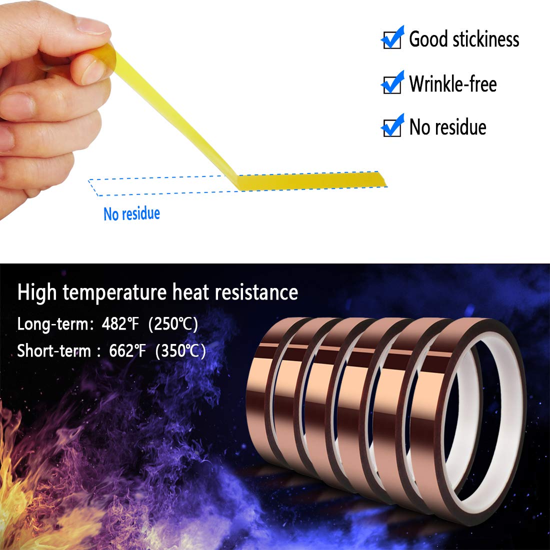 Heat Resistant Sublimation Transfer Tape - 10mm x 33m (108ft) - 6 Rolls Adhesive Thermal Tape for T-Shirts, Mugs & DIY Crafts - No Residue, High Temperature Resistant for Heat Press Applications