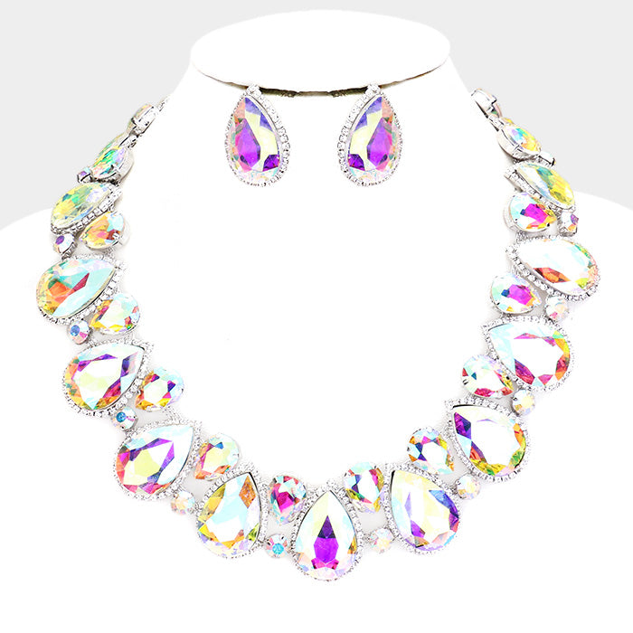 Sparkling AB Crystal Rhinestone Teardrop Pageant Necklace - Elegant Evening Statement Jewelry for Prom, Wedding & Formal Events | 409125