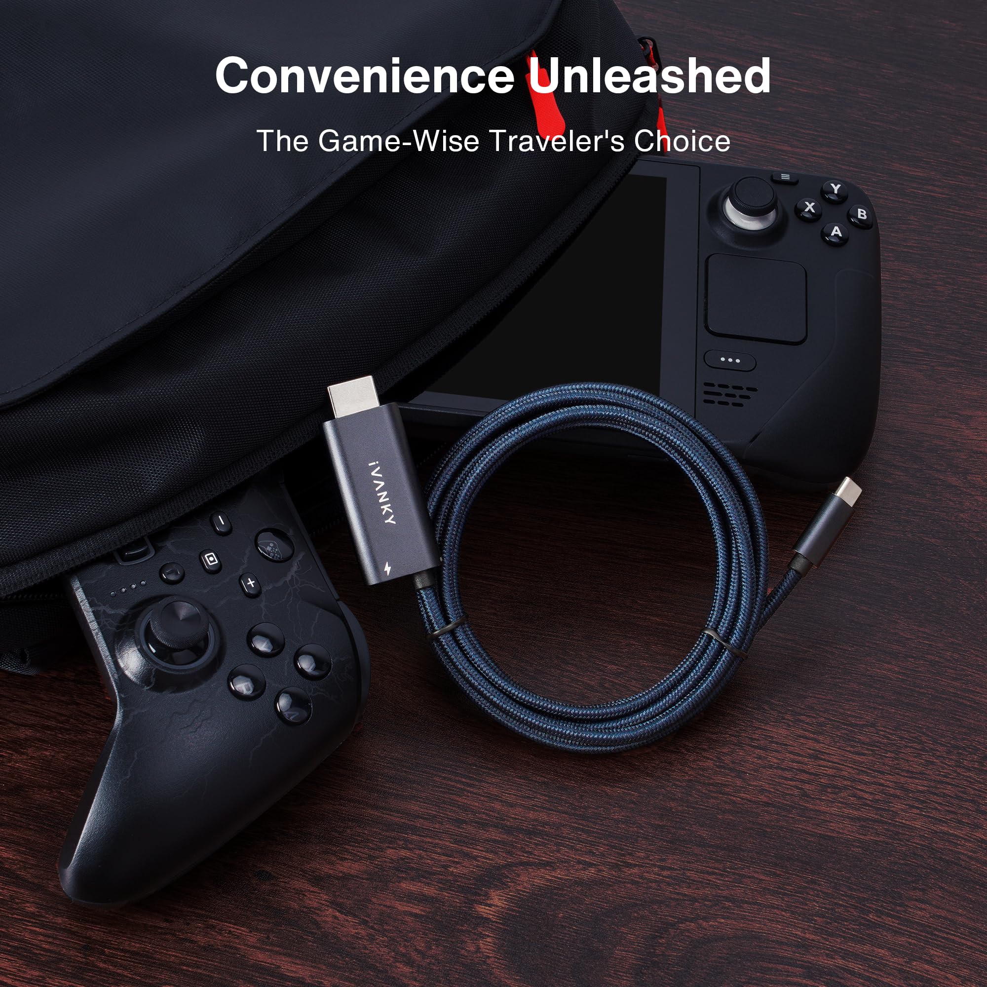 IVANKY 2-in-1 USB C to HDMI & 100W PD Charging Dock for Steam Deck OLED/ASUS ROG Ally X/MSI Claw - 4K@60Hz Nylon Braided Portable Travel Adapter for TV Screen Mirroring & Gaming (Midnight Blue) - Perfect for Home Entertainment & Mobile Gaming Setups