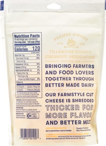 Tillamook Medium Cheddar Shredded Cheese 8 oz - Perfect for Tacos, Nachos, and Homemade Mac & Cheese