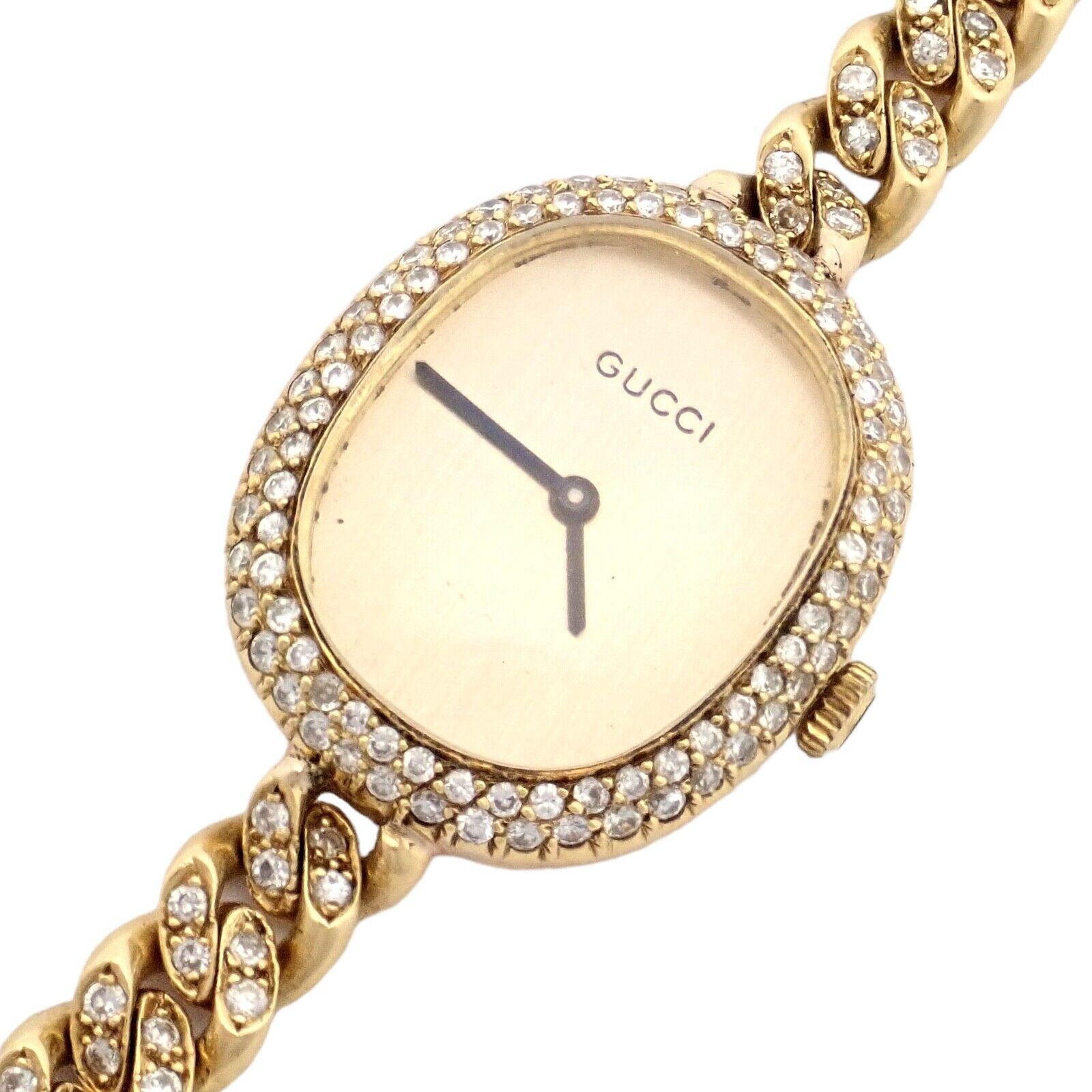 Vintage Gucci 18k Yellow Gold 3 Carat Diamond Ladies Manual Wind Watch - Luxury Dress Watch for Women, Perfect for Formal Events & Special Occasions