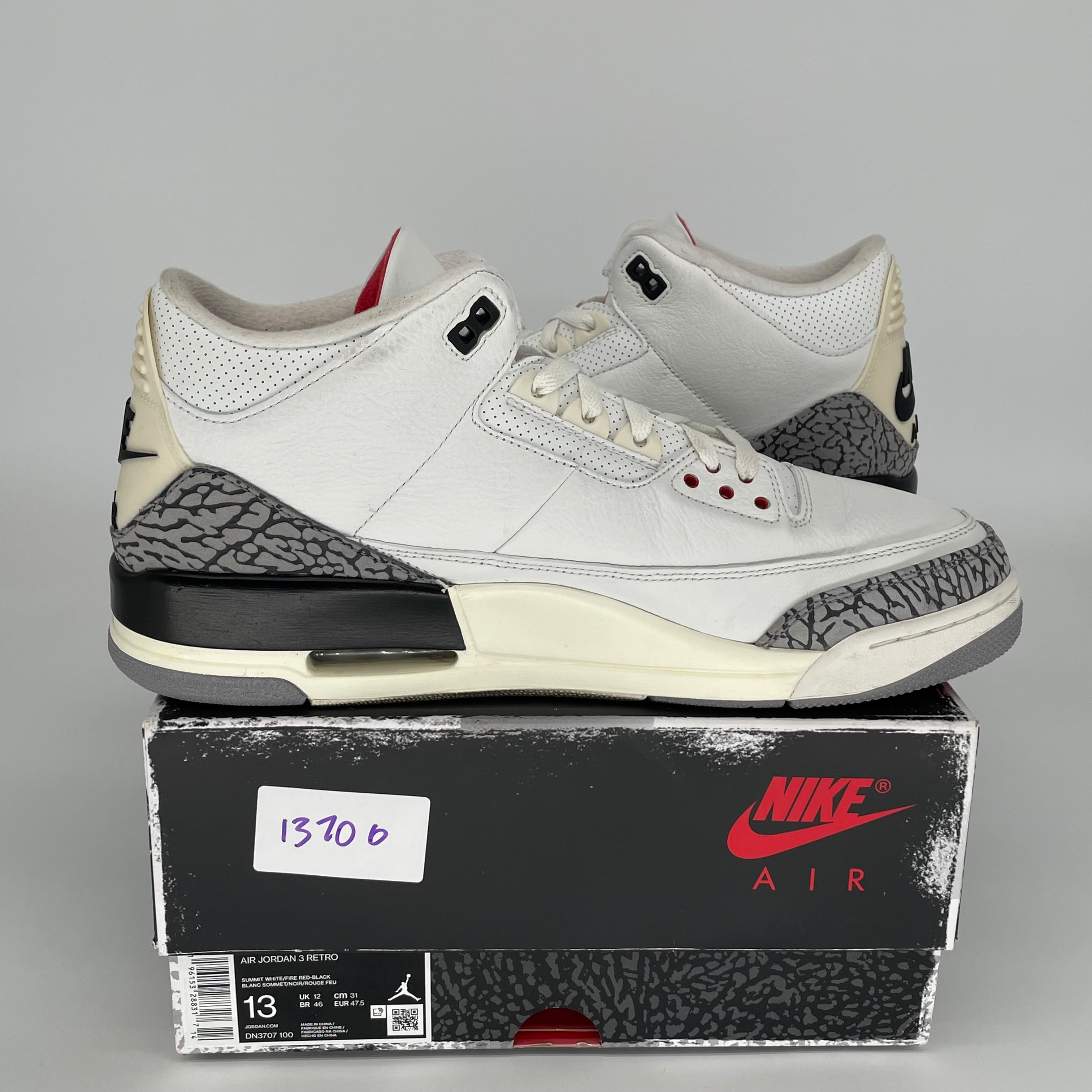 Original Air Jordan 3 Retro 'White Cement Reimagined' Men's Basketball Shoes Size 13 DN3707-100 - Authentic Sneakers for Streetwear & Basketball Games