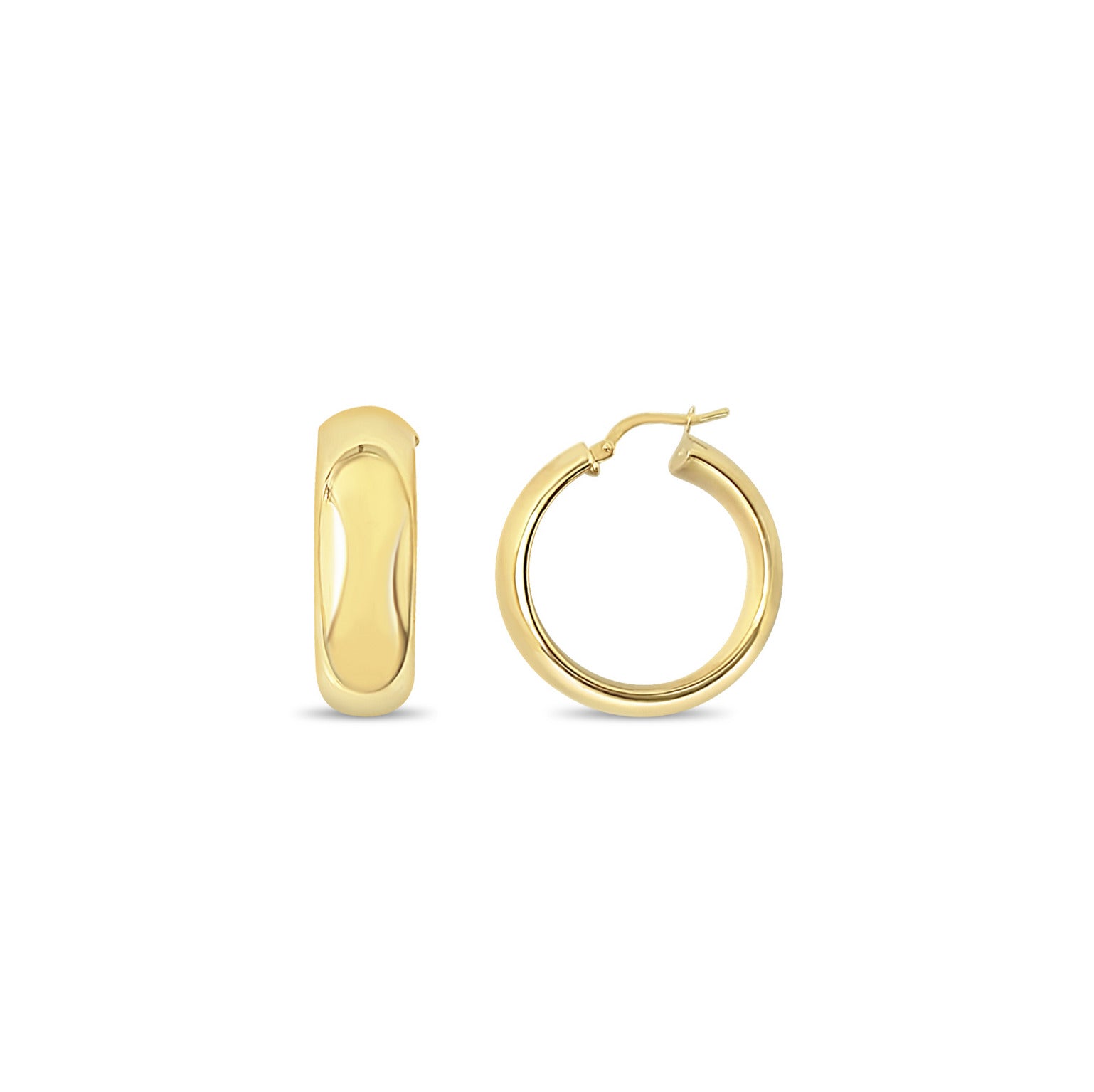 14k Yellow Gold Hoop Earrings - 1 Inch Polished Wide Hoops for Women, Perfect for Everyday Wear, Parties & Gifts