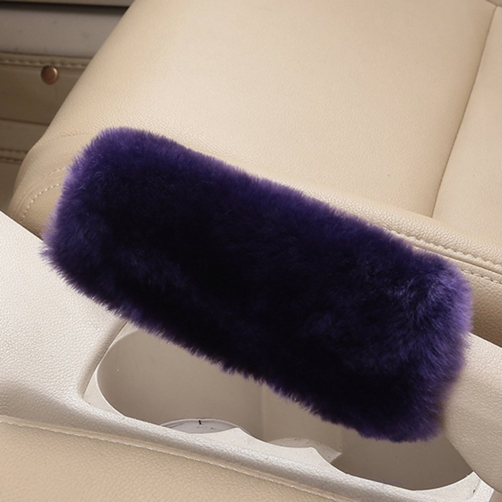 Dotesy 3-Piece Genuine Sheepskin Steering Wheel Cover Set with Gear Shift & Handbrake Cover - Universal 15 Inch Furry Car Protector - Pure Australian Wool (Purple) - Perfect for Winter Driving & Luxury Car Interior Upgrade