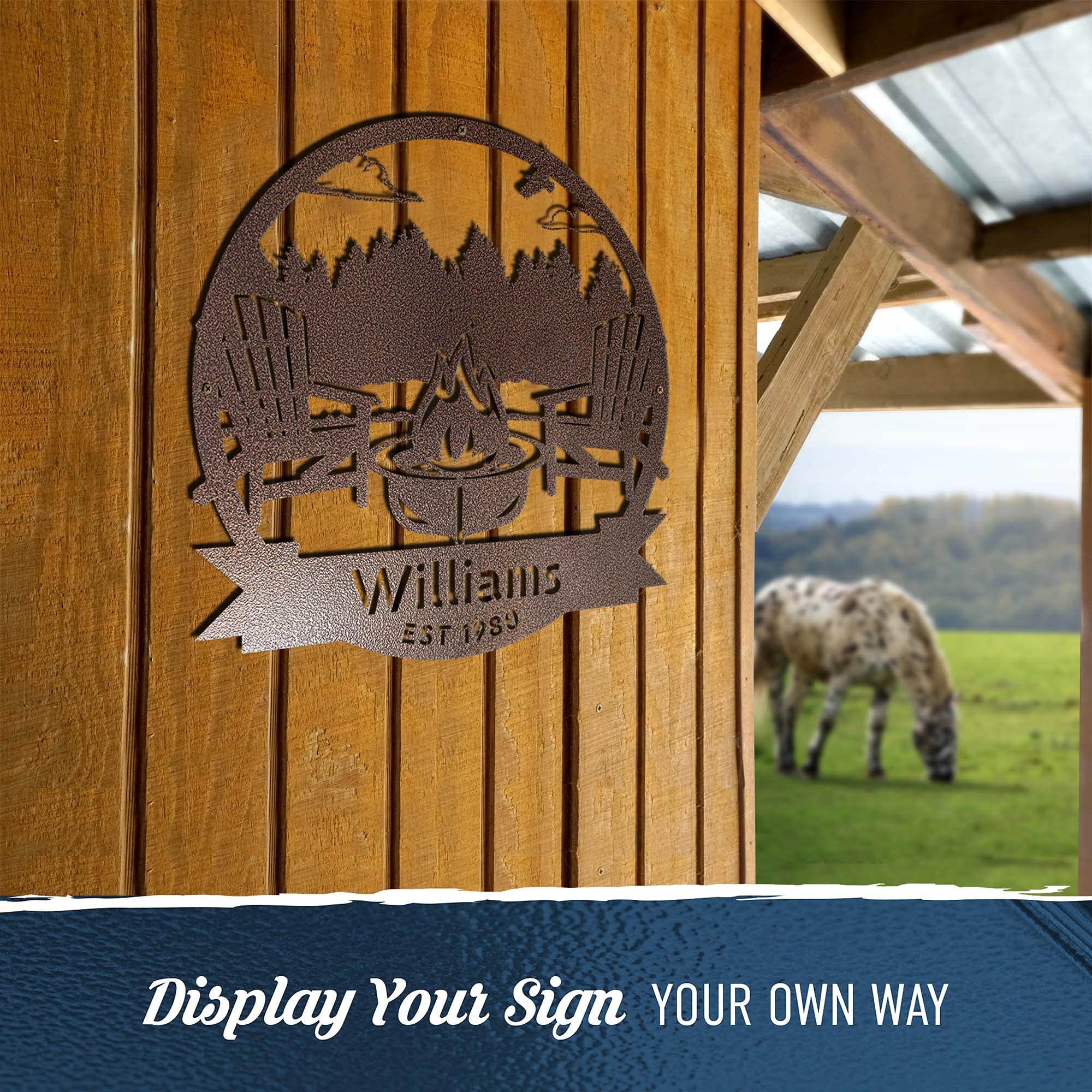 RealSteel Custom Forest Campfire Monogram Sign - Personalized Home & Wall Decor for Outdoor Campsites, Backyards, Deer Leases & Fire Pit Areas - Perfect for Rustic Cabin Decor, Hunting Lodges & Camping Trips