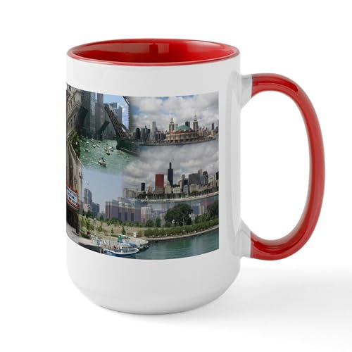 White/Red Inside - Large Mug With Chicago Collage
