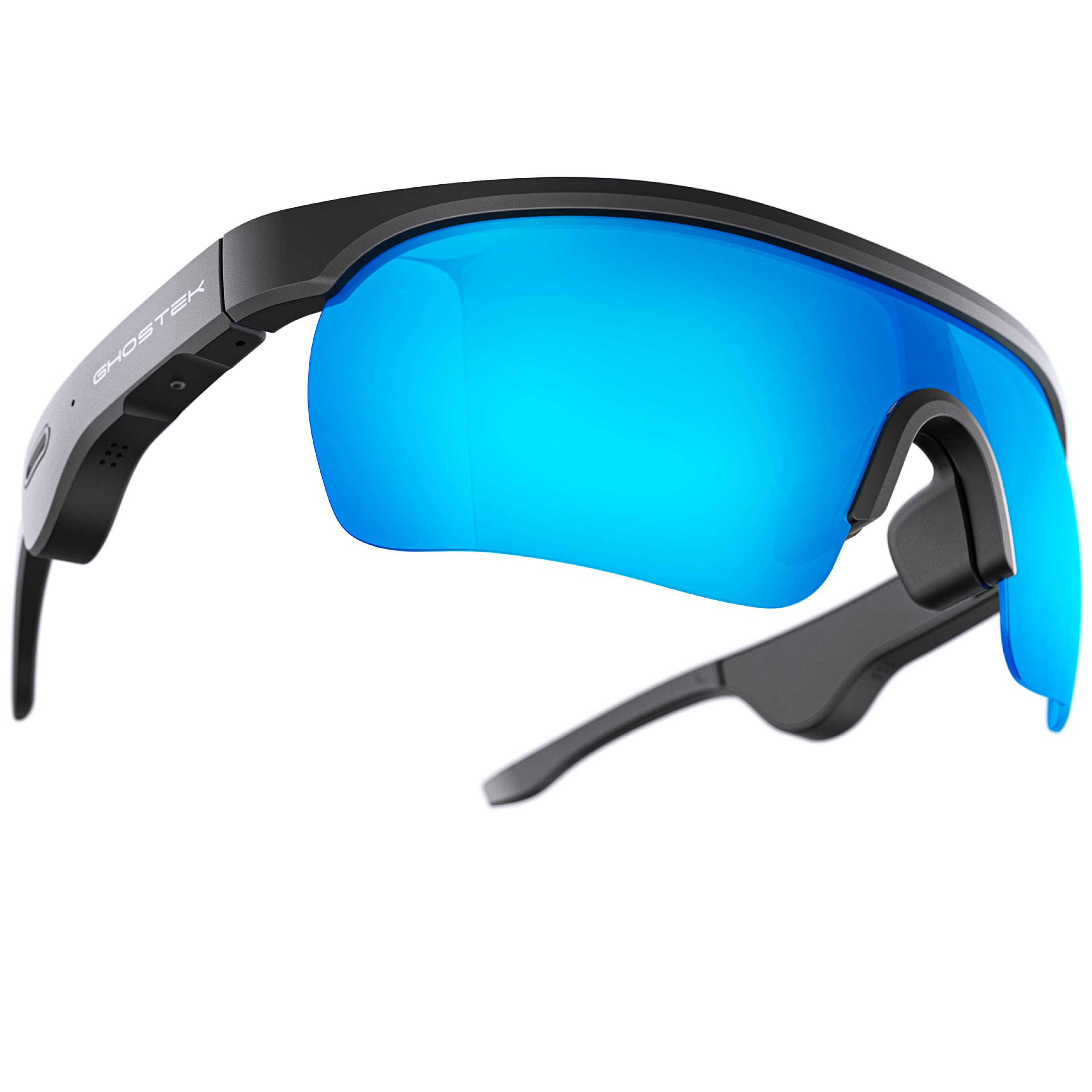 Ghostek SHADES Wireless Audio Sunglasses - Open Ear Bluetooth Headphones with Built-In Mic, IPX5 Water Resistant, Volume Control - Premium Sound Quality for Running, Cycling & Outdoor Activities (Black)