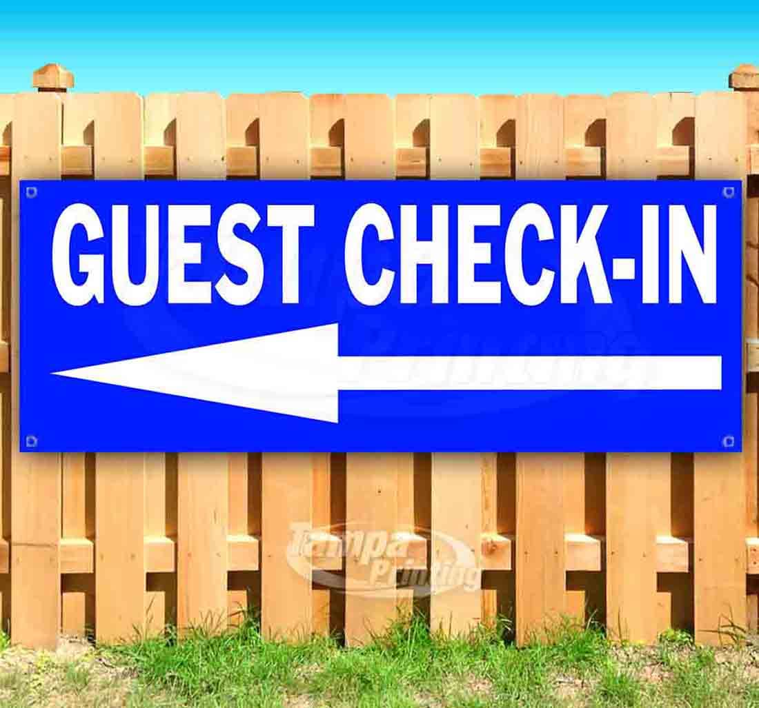 13 oz Heavy-Duty Vinyl Guest Check-In Banner with Metal Grommets - Non-Fabric, Durable Sign for Hotels, Events & Business Registration (Single-Sided)