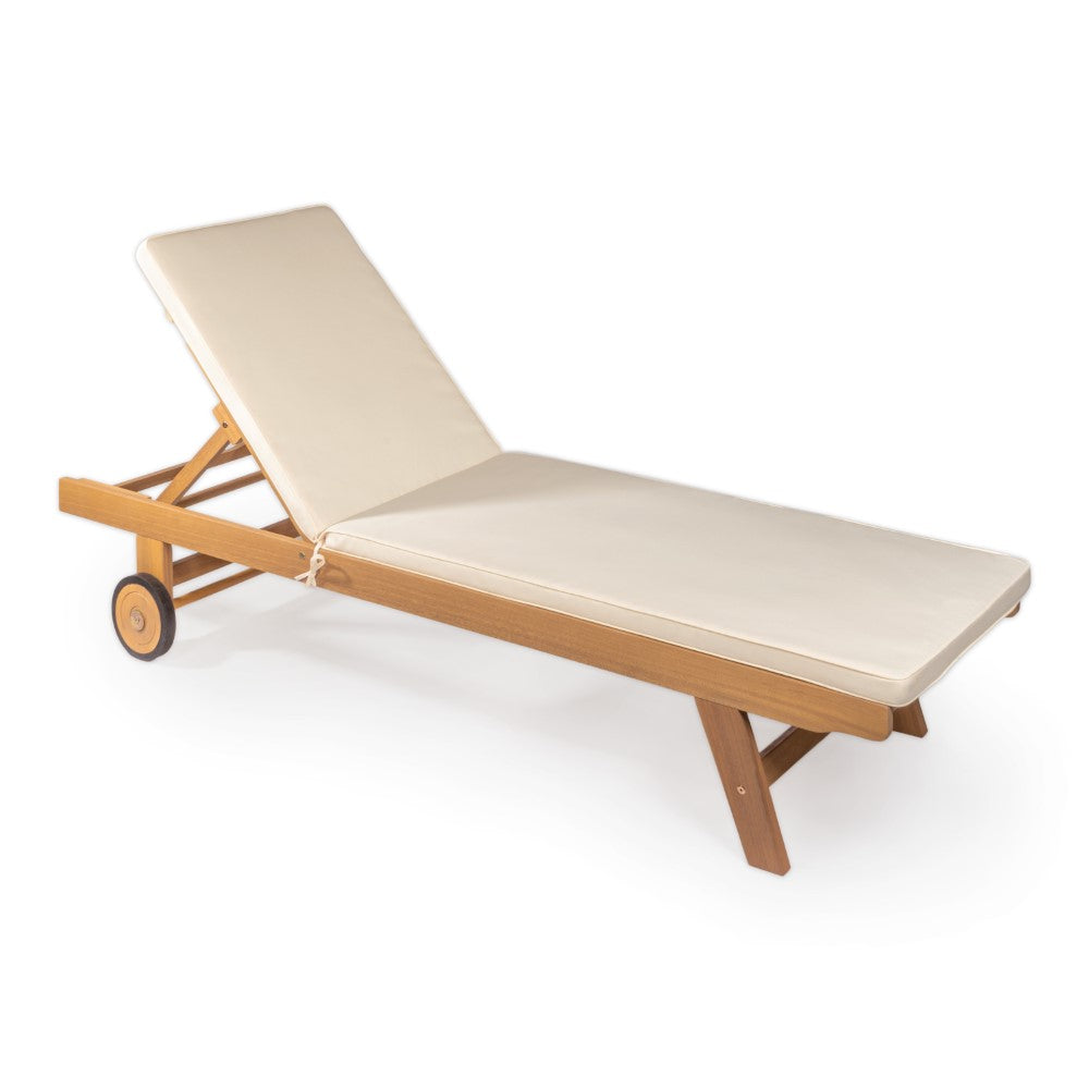 Modern Classic Adjustable Acacia Wood Chaise Lounge Chair with Cushion & Wheels 77.56x23.62 Inch - Outdoor Patio Furniture for Poolside, Garden, and Backyard Relaxation