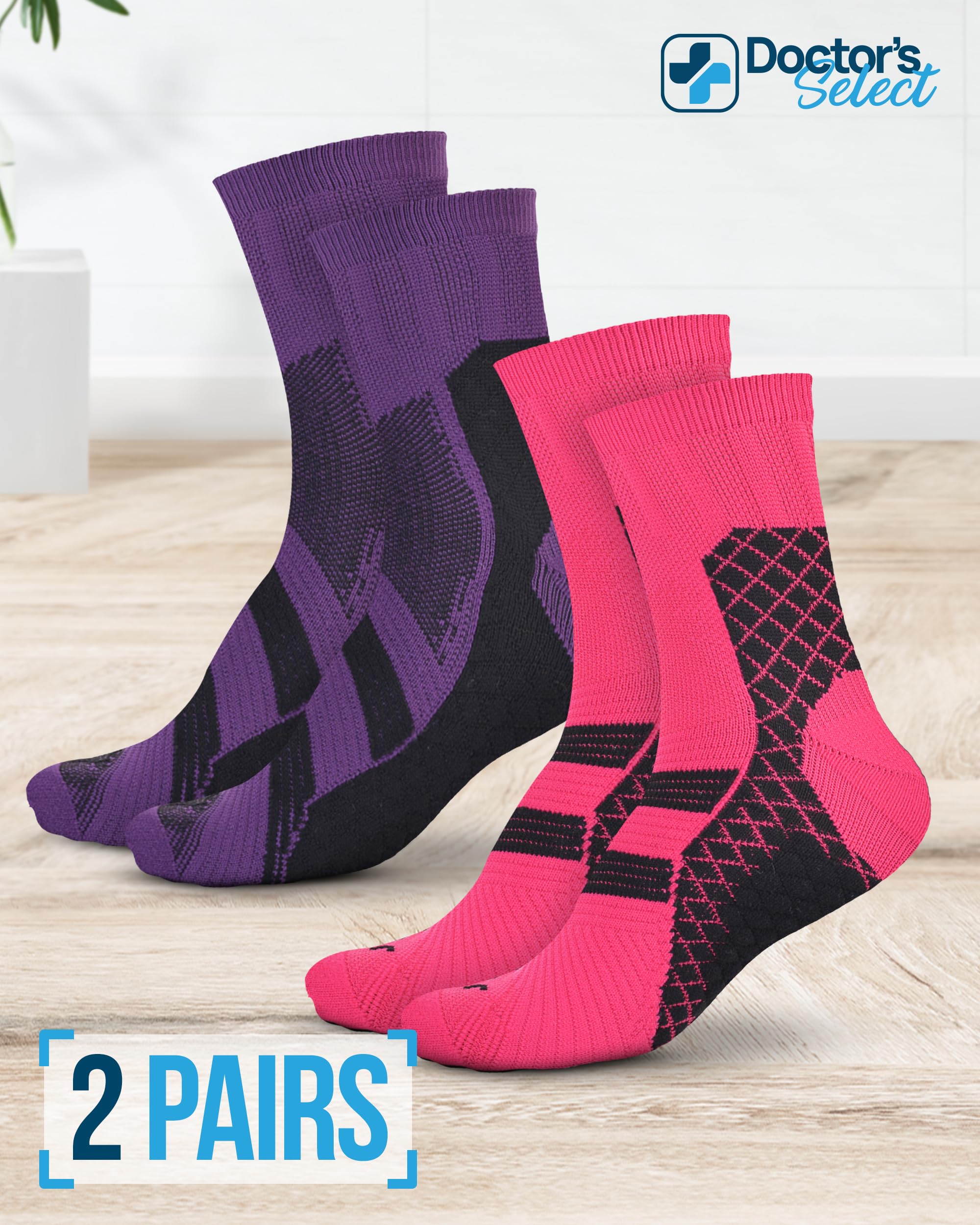 Doctor's Select Plantar Fasciitis Compression Socks - 2 Pairs | Arch Support Socks for Foot Pain Relief | Best for Running, Hiking & Daily Comfort