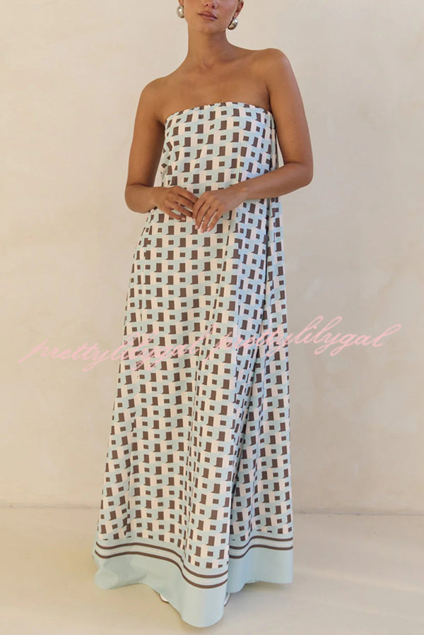 Sexy Tube Top Back Zipper Loose Maxi Dress with Unique Print - Summer Beach Party, Vacation, Date Night Outfit