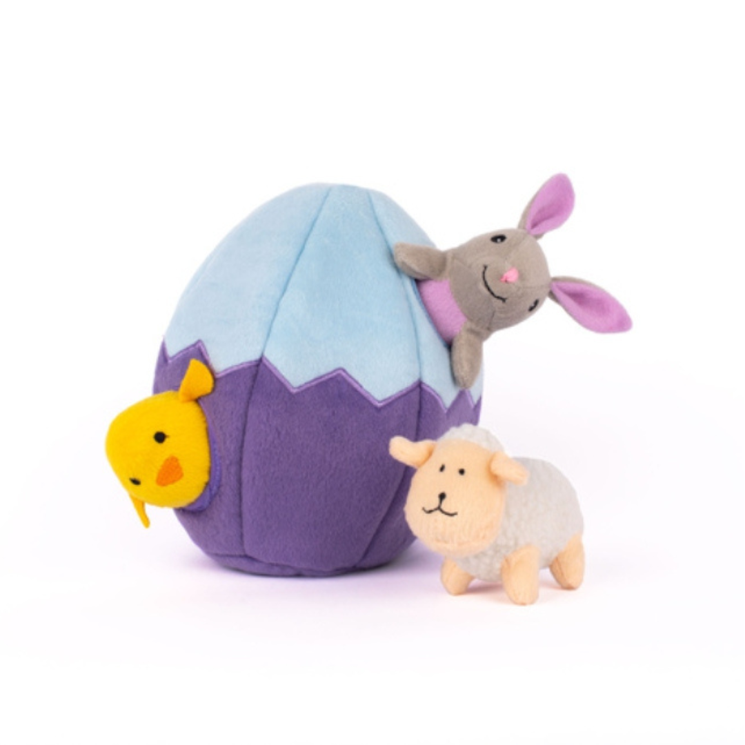 Zippy Paws Interactive Burrow Plush Dog Toy with Easter Egg & Friends - Fun Hide & Seek Game for Small & Medium Dogs - Perfect for Indoor Play & Training