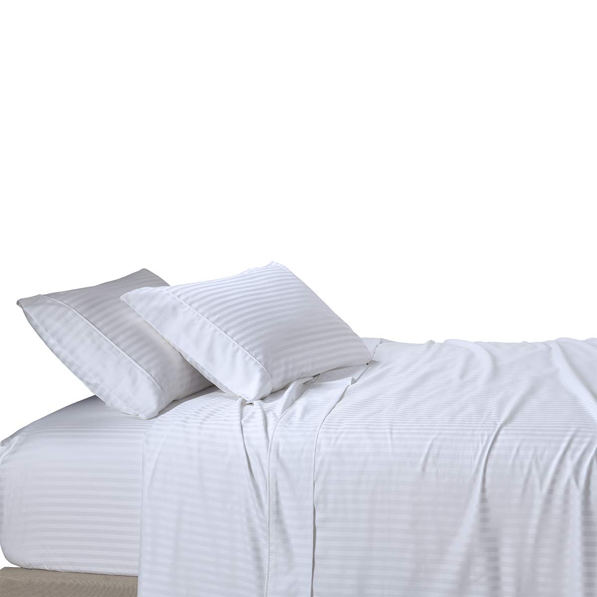 Royal Tradition Damask Striped 600-Thread-Count 100% Cotton King 4-Piece Bed Sheet Set - Ultra Soft Luxury Bedding for Master Bedroom, Guest Room & Hotel Use - White