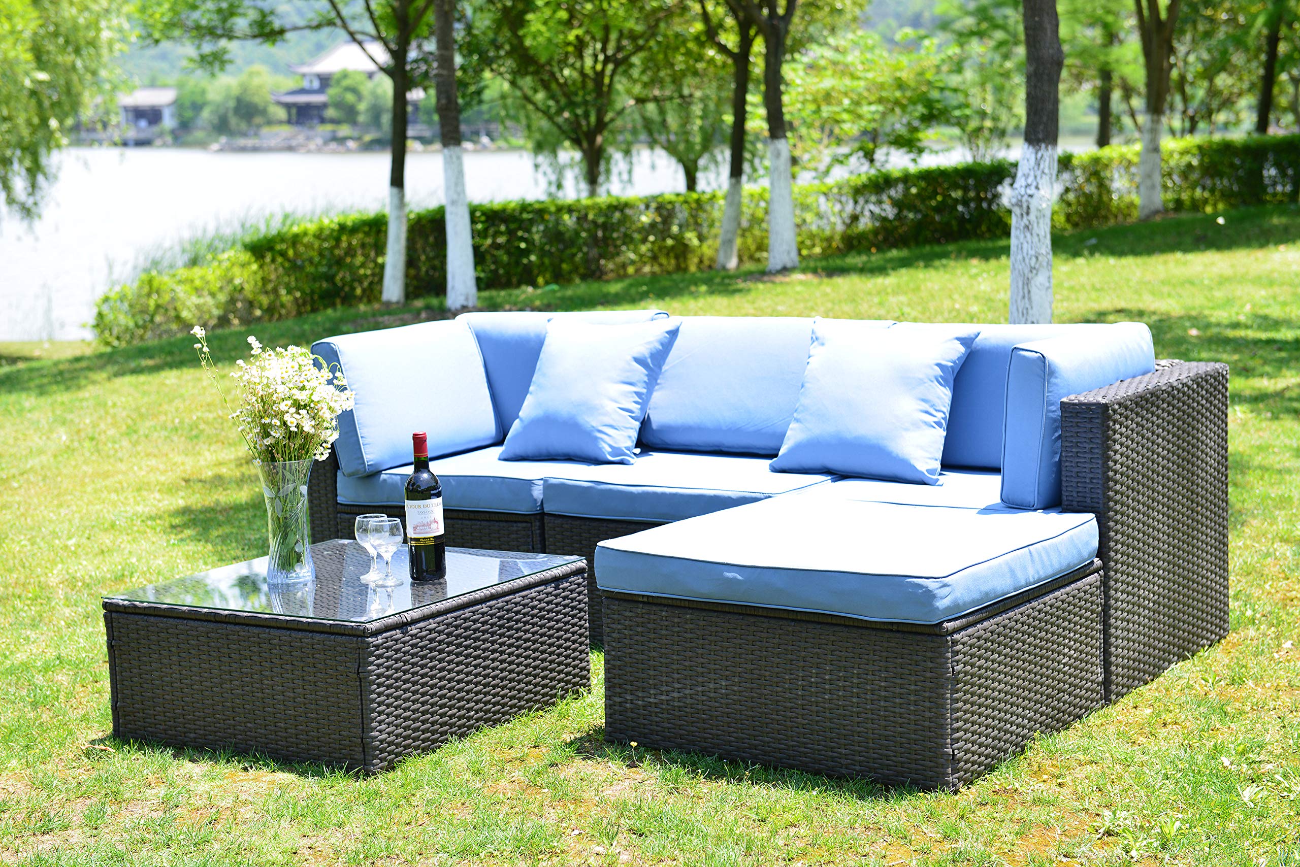 GOJOOASIS 5-Piece Outdoor Patio Furniture Set - All-Weather Wicker Sectional Sofa with Cushions, Perfect for Backyard, Garden, Poolside & Patio Conversation Seating
