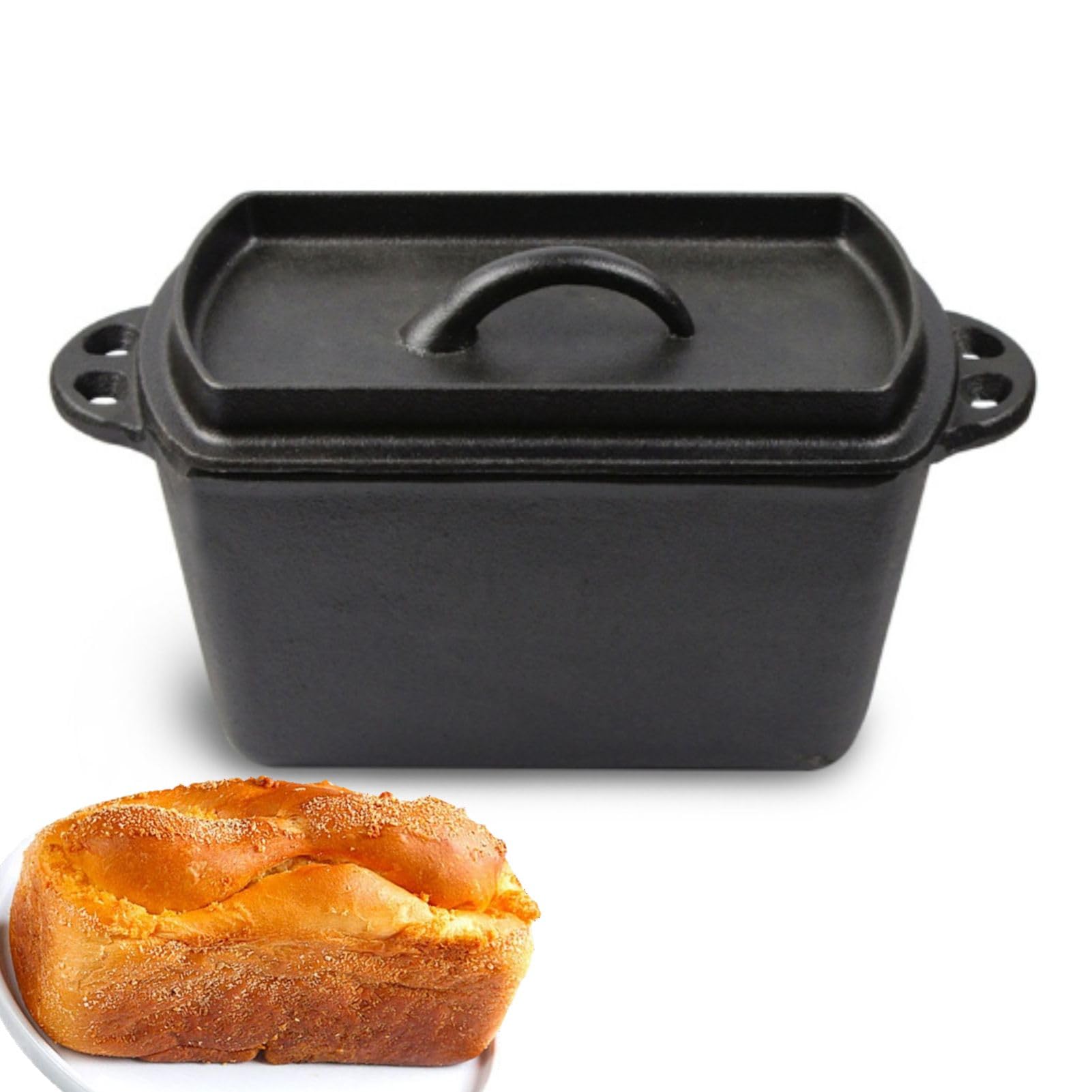 Bangminda Cast Iron Bread Loaf Pan with Lid - Premium Cast Iron Bread Maker & Roaster for Homemade Bread Baking - Perfect for Dutch Oven, Camping & Kitchen Use