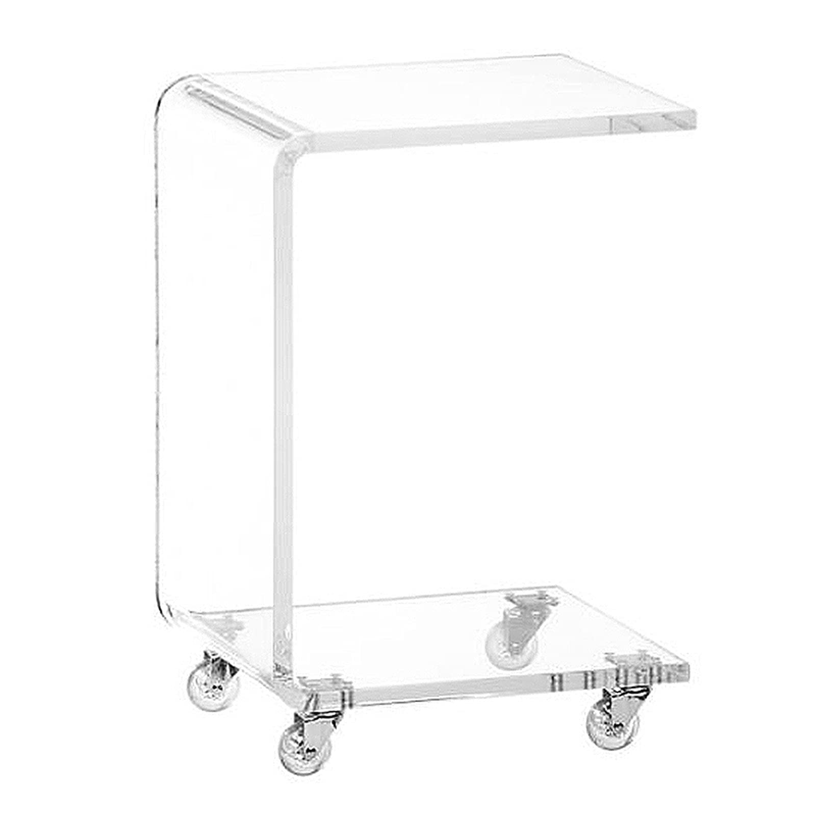 LOYALHEARTDY Clear Acrylic C-Shaped End Table with Wheels - 17.3x15x22.6 Inch Mobile Coffee Table & Rolling Nightstand for Living Room, Bedroom - Perfect for Small Spaces, Apartment Decor & Modern Home Furniture