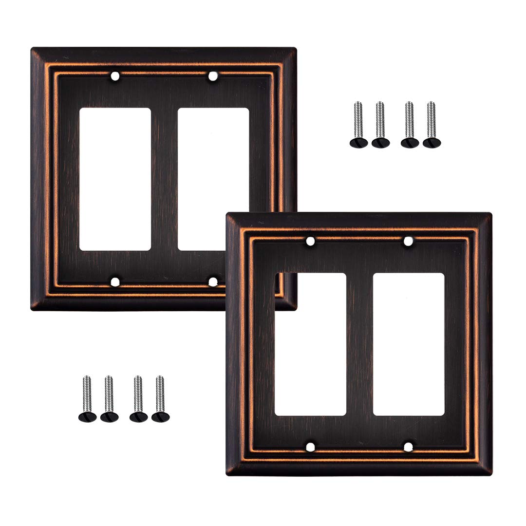 SLEEKLIGHTING Oil Rubbed Bronze Outlet Covers and Switch Plates - Decorative Wall Plate Light Switch Cover Beveled Edge - 2 Gang Decorator Size (2 Pack) - Variety of Styles for Home & Office Decor