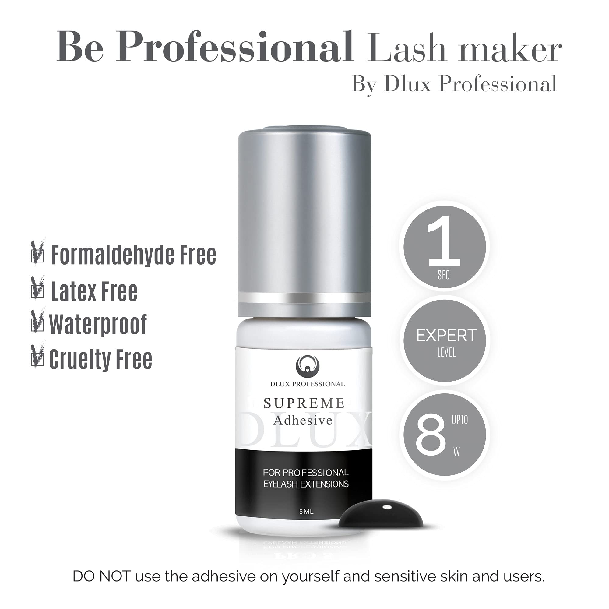 Professional Eyelash Extension Glue - 8 Week Retention, 1 Second Drying, Latex-Free Semi-Permanent Adhesive for Individual & Volume Lashes | Salon & Home Use