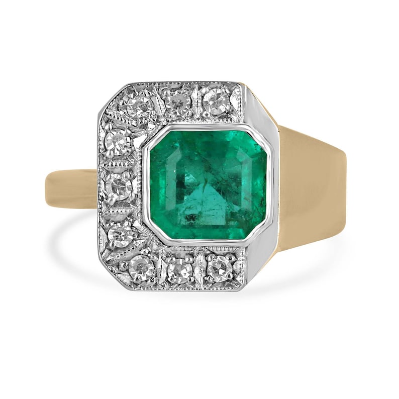 2.14tcw 14K Gold Asscher Cut Colombian Emerald & Diamond Accent Modern Engagement Ring for Women - Perfect for Weddings, Anniversaries & Special Occasions