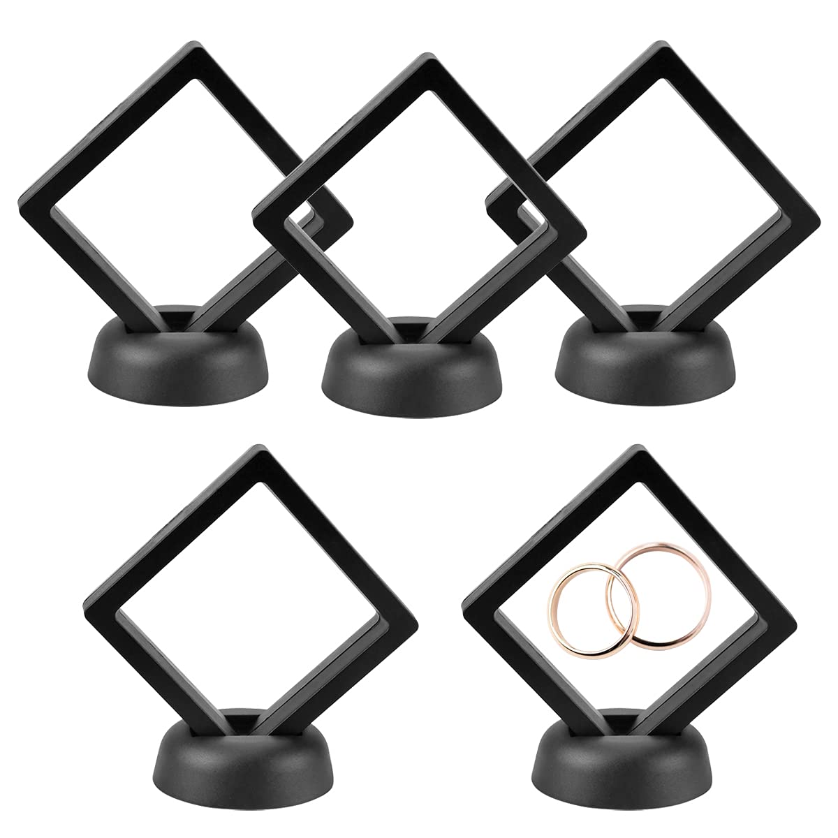 Enenes 5-Pack 3D Floating Coin Display Case with Stands - Clear Acrylic Frame for Military Medals, Jewelry, Medallions & Specimens - Premium Shadow Box Collection for Home Decor, Office Display & Collectible Showcase