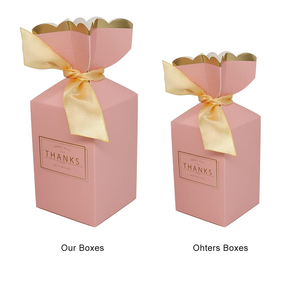 BAUMA AUTO 50Pcs Pink DIY Favor Boxes with Ribbons - 2.28x3.46x5.71 Inch Wedding, Baby Shower, Birthday Party Gift Candy Boxes - Perfect for Party Favors, Bridal Showers & Special Events