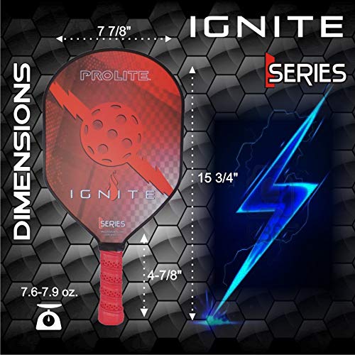 PROLITE Ignite Pickleball Paddle - Lightweight Carbon Fiber Racket for Adults & Seniors - USAPA Approved for Tournament Play - Perfect for Outdoor & Indoor Courts - Red