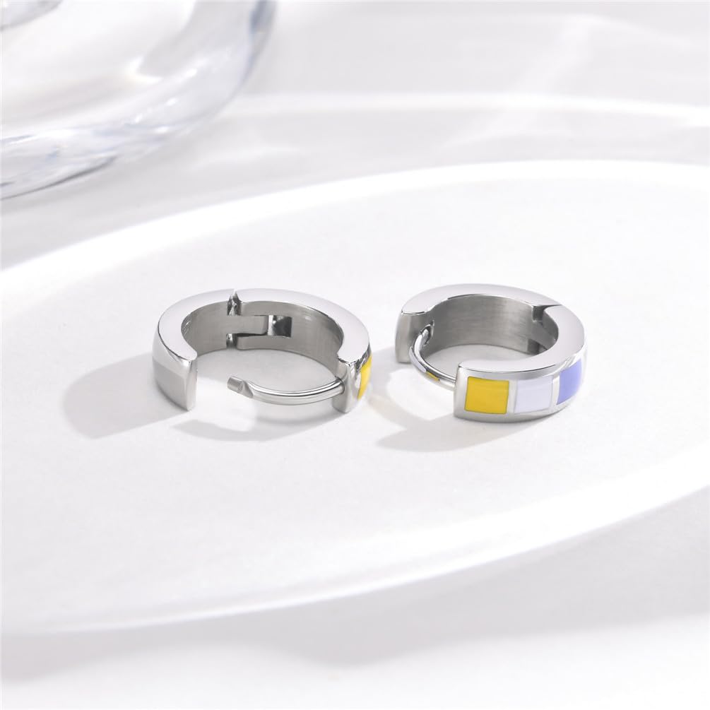 Rainbow Pride LGBTQ+ Stainless Steel Huggie Hoop Earrings for Women & Men - Unisex Small Hoop Earrings for Lesbian, Gay, Bisexual & Transgender - Perfect for Pride Parades, Parties & Everyday Wear