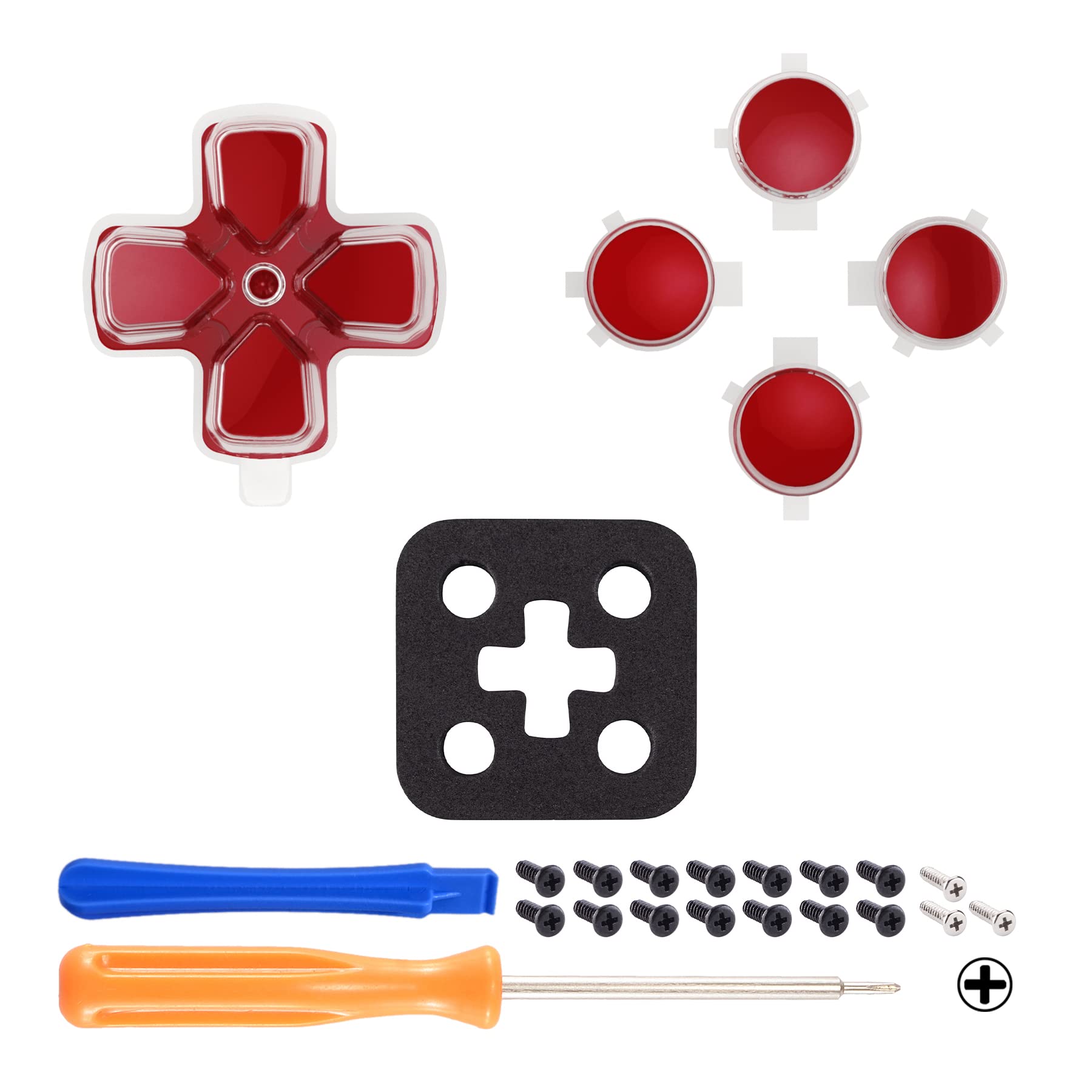eXtremeRate Two-Tone Carmine Red & Clear Custom D-Pad Action Buttons Replacement for PS5 Controller - No Letter Imprint, Enhanced Gaming Performance for FPS, Racing & Fighting Games