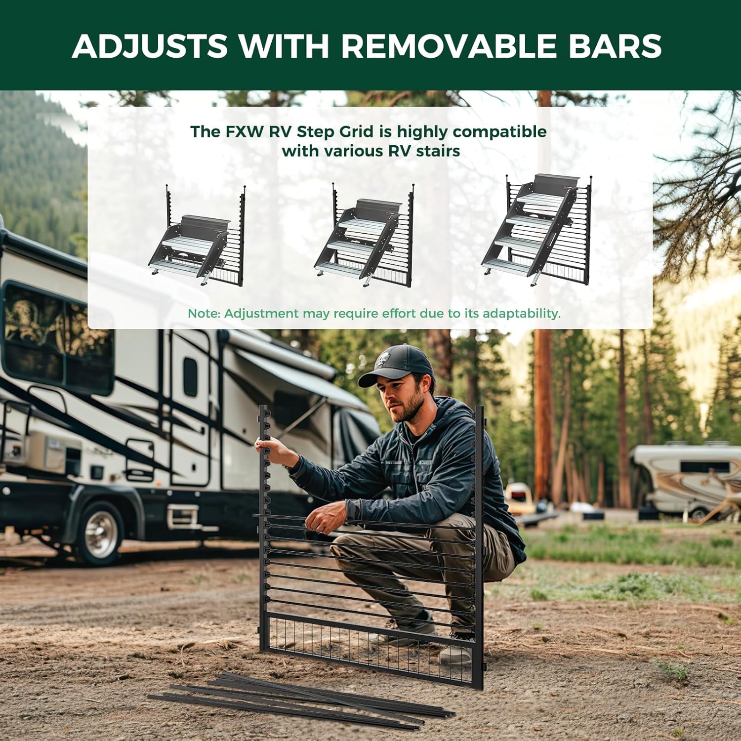Non-Slip RV Step Grid with Dog Barrier - Heavy Duty Aluminum Stair Treads for RV Steps & Stairs | Perfect for Camping, Travel & Pet Safety