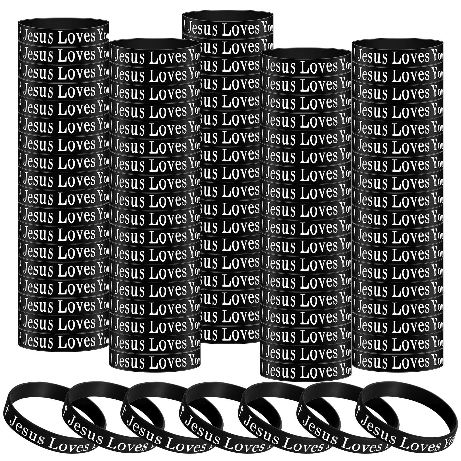 50 Pcs Jesus Loves You Silicone Wristbands - Christian Motivational Rubber Bracelets for Men & Women - Religious Inspirational Jewelry - Church Gifts & Party Favors (Black) - Perfect for Worship, Bible Study & Faith Events