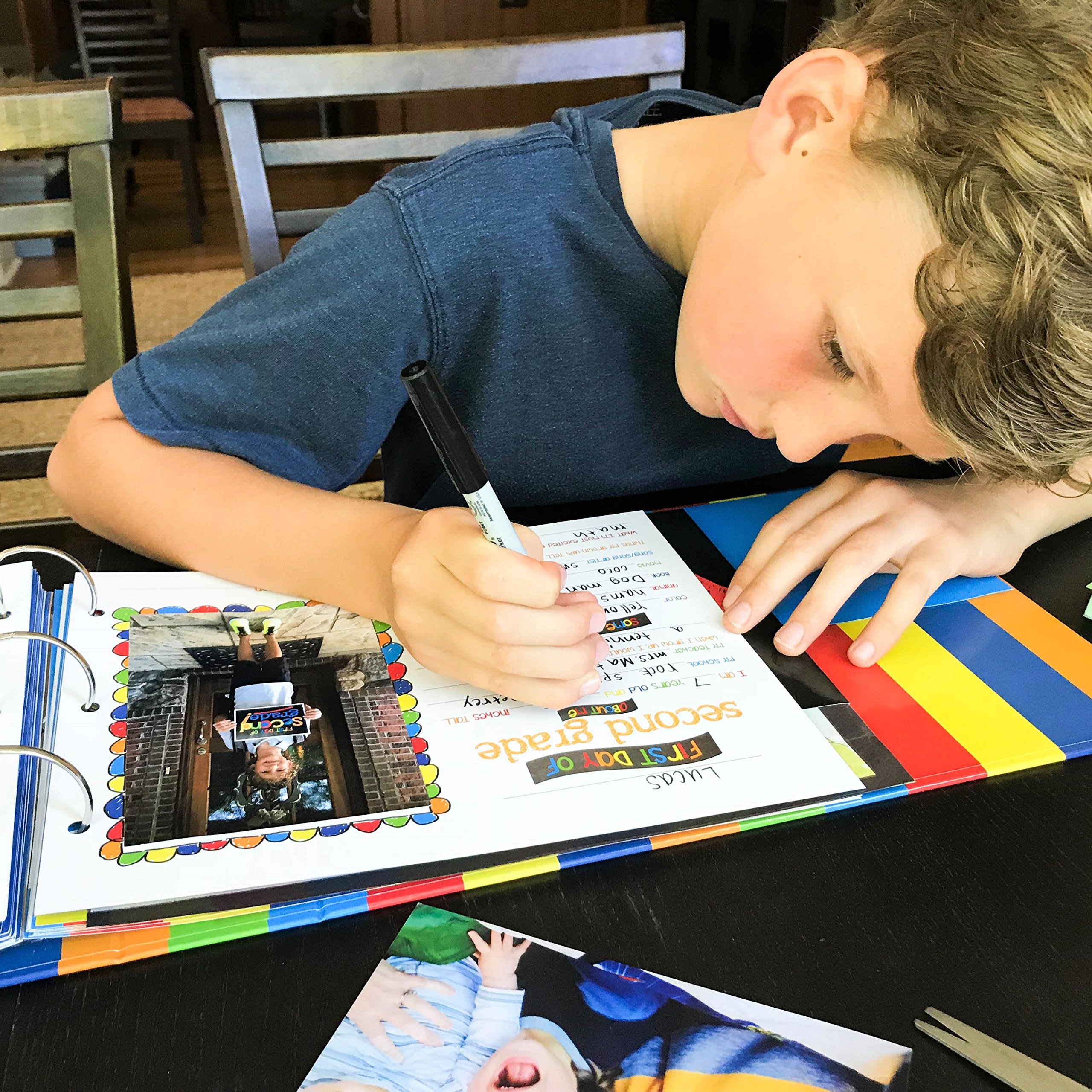 Class Keeper School Memory Kit with Photo Props & Sticker Set - Primary Stripes Design for Classroom Keepsakes, Yearbook Photos & Teacher Gifts