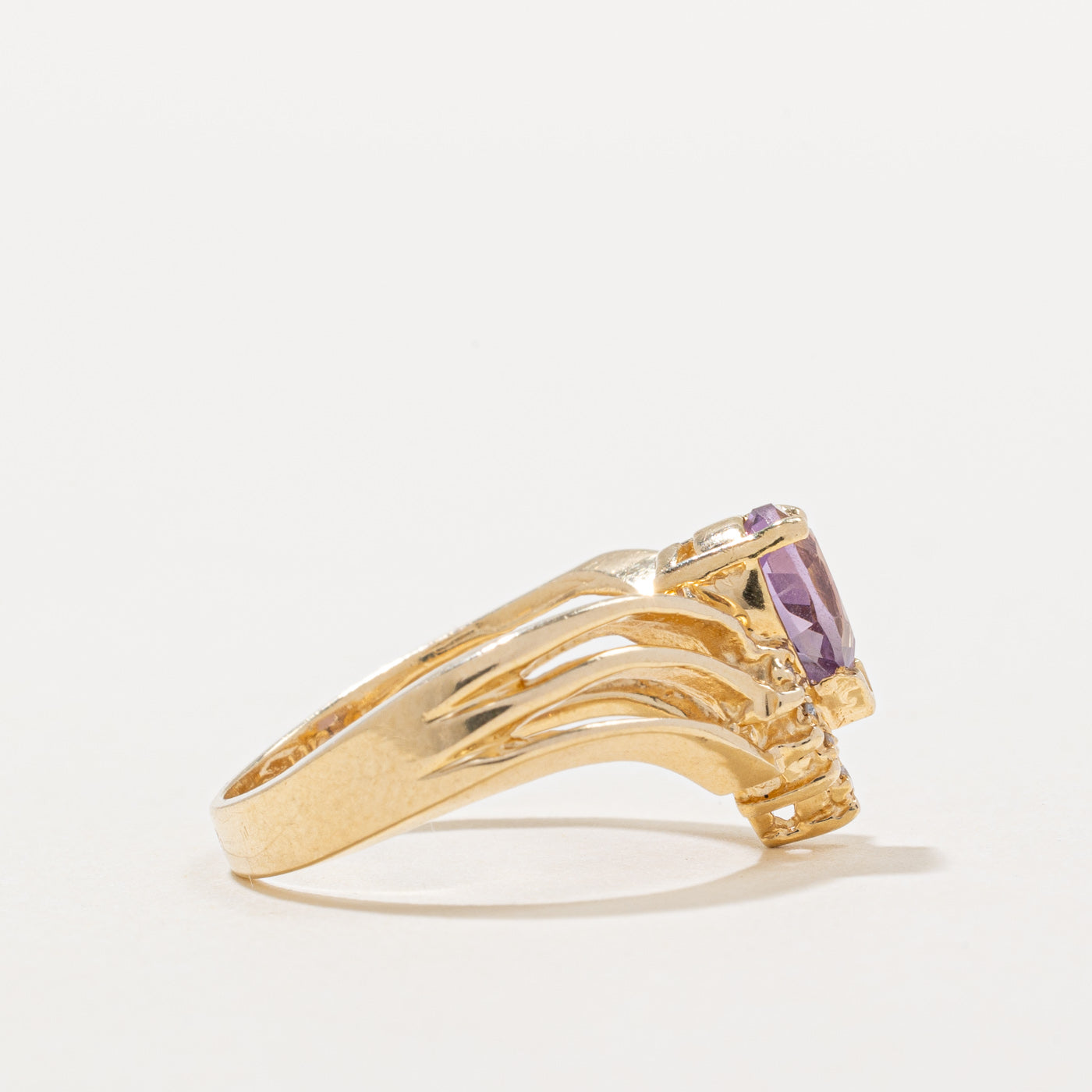 Amethyst & Diamond Chevron Ring - 0.60ct Natural Amethyst & 0.04ctw Diamonds | Size 6.25 | Elegant Purple Gemstone Jewelry for Women | Perfect for Weddings, Anniversaries & Special Occasions