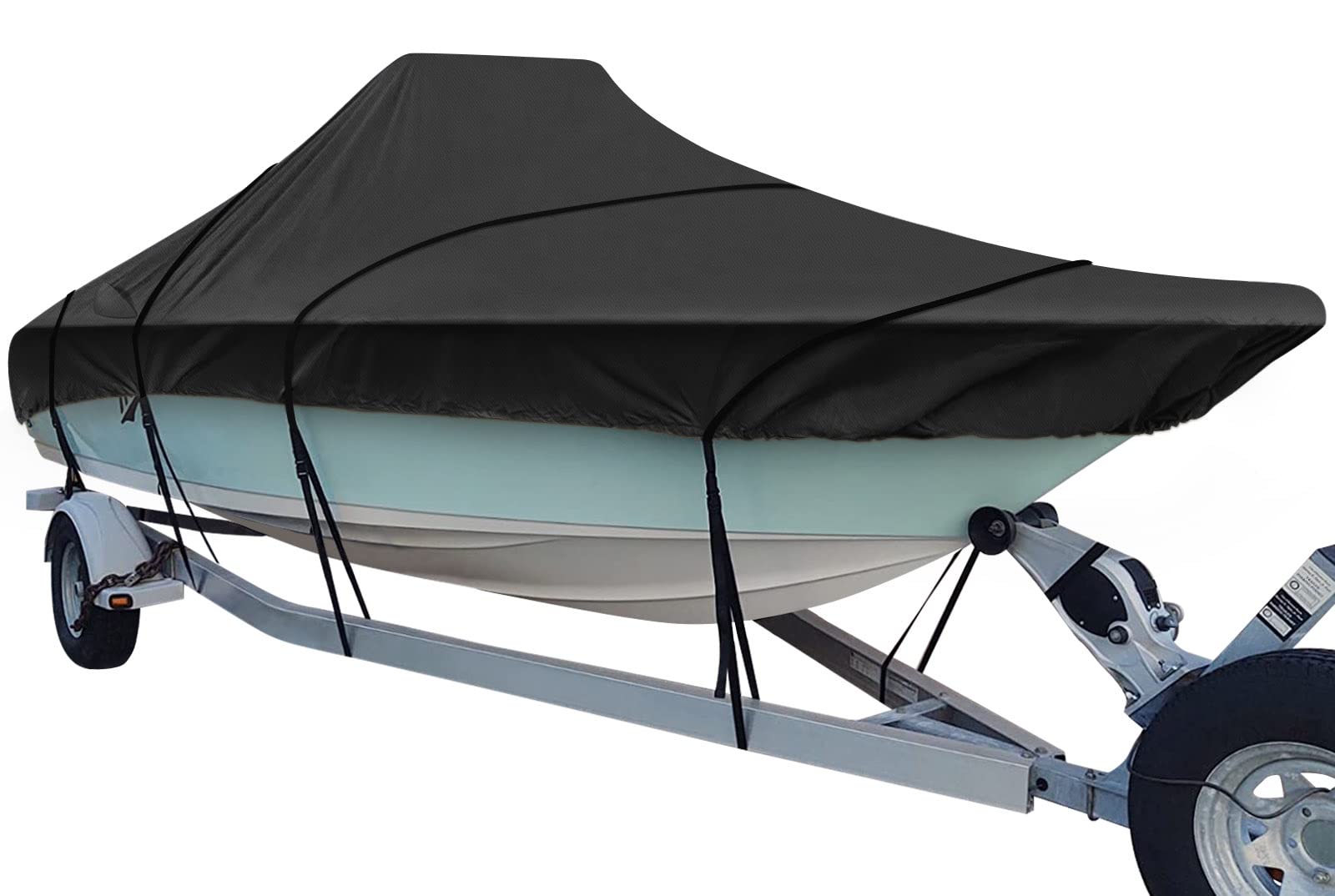 Heavy Duty 600D Trailerable Boat Cover for V-Hull Center Console Boats 17-19ft, 96in Beam - Waterproof UV Resistant with Support Pole - Perfect for Outdoor Storage & Travel Protection