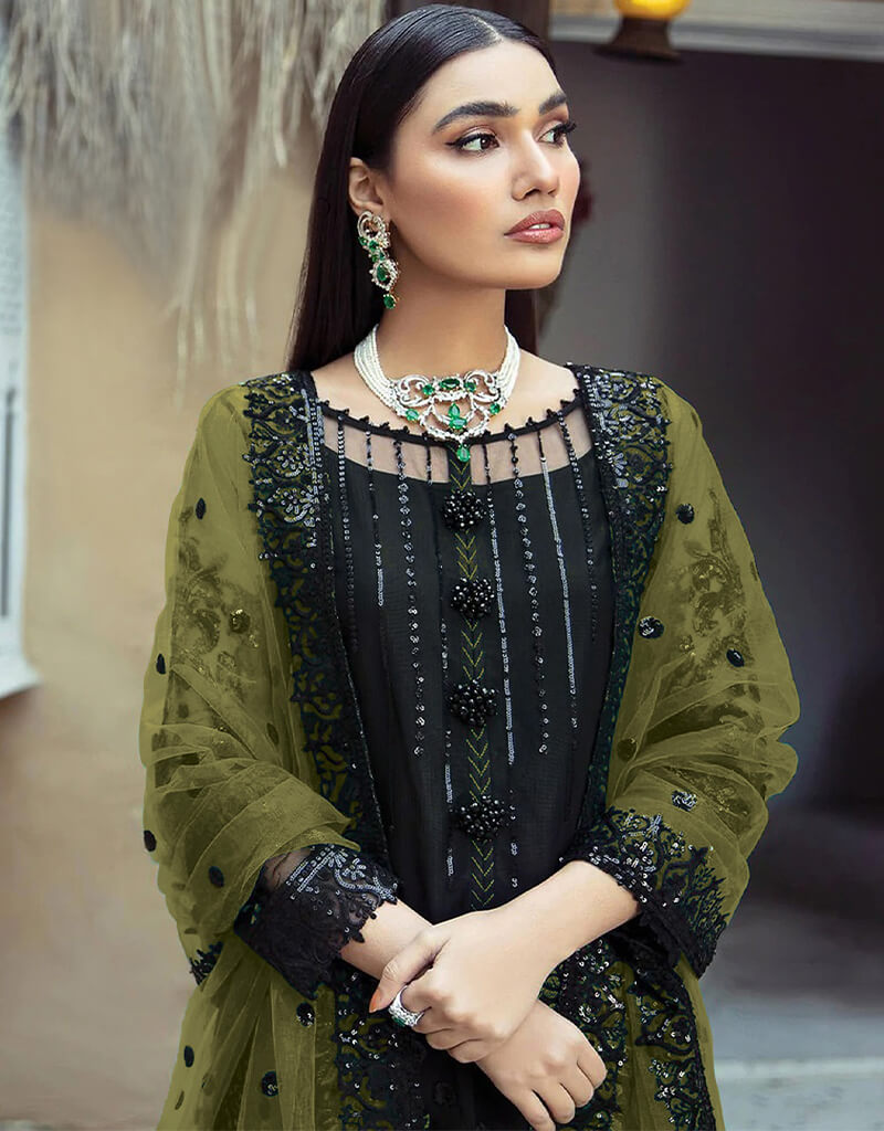 Elegant Black Faux Georgette Palazzo Salwar Suit for Women - Comfortable Indian Ethnic Wear for Parties, Weddings & Festive Occasions