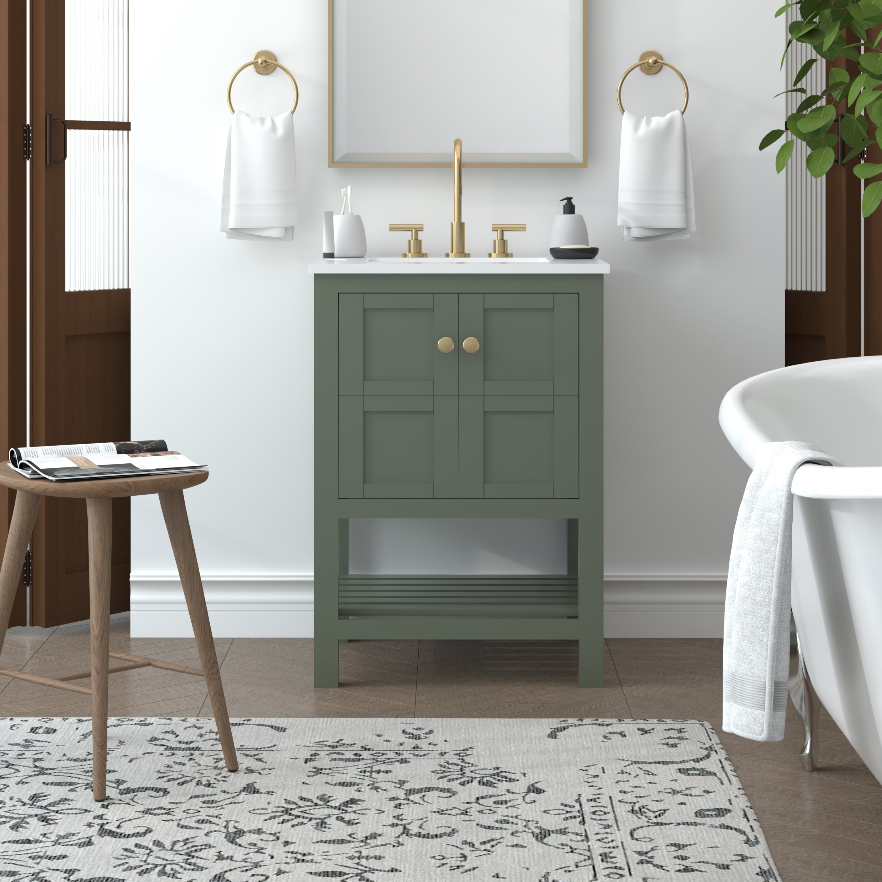 23.5 Inch Bathroom Vanity Cabinet in Sage Green - Nearmé Dallas Modern Single Sink Storage for Small Bathrooms, Powder Rooms & Guest Baths
